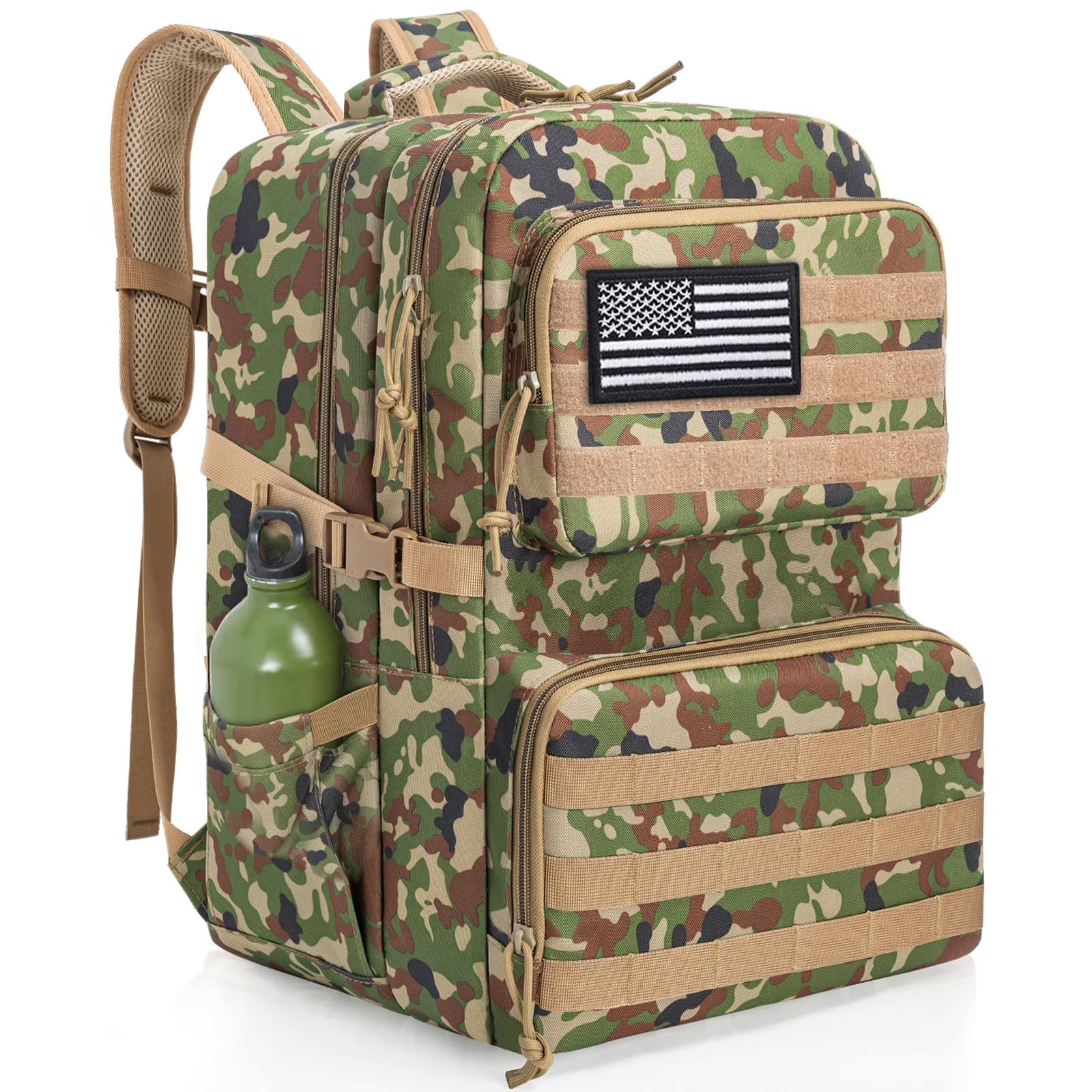 OUUTMEE 45L Military Tactical Backpack, MOLLE Rucksack for Men & Women, Army Assult Camouflage Hunting Daypack 3 Day Bug Out Bag Laptop Bag for Hiking, Travel,Camping & Outdoor Adventures Green Camo