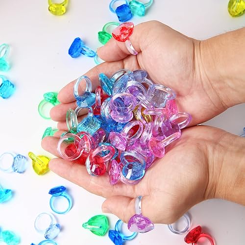 Miniatura 5 de 100 anillos de gemas para niños, juguetes a granel, anillos de diamantes para fiestas para niños y niñas, accesorios de vestir coloridos para