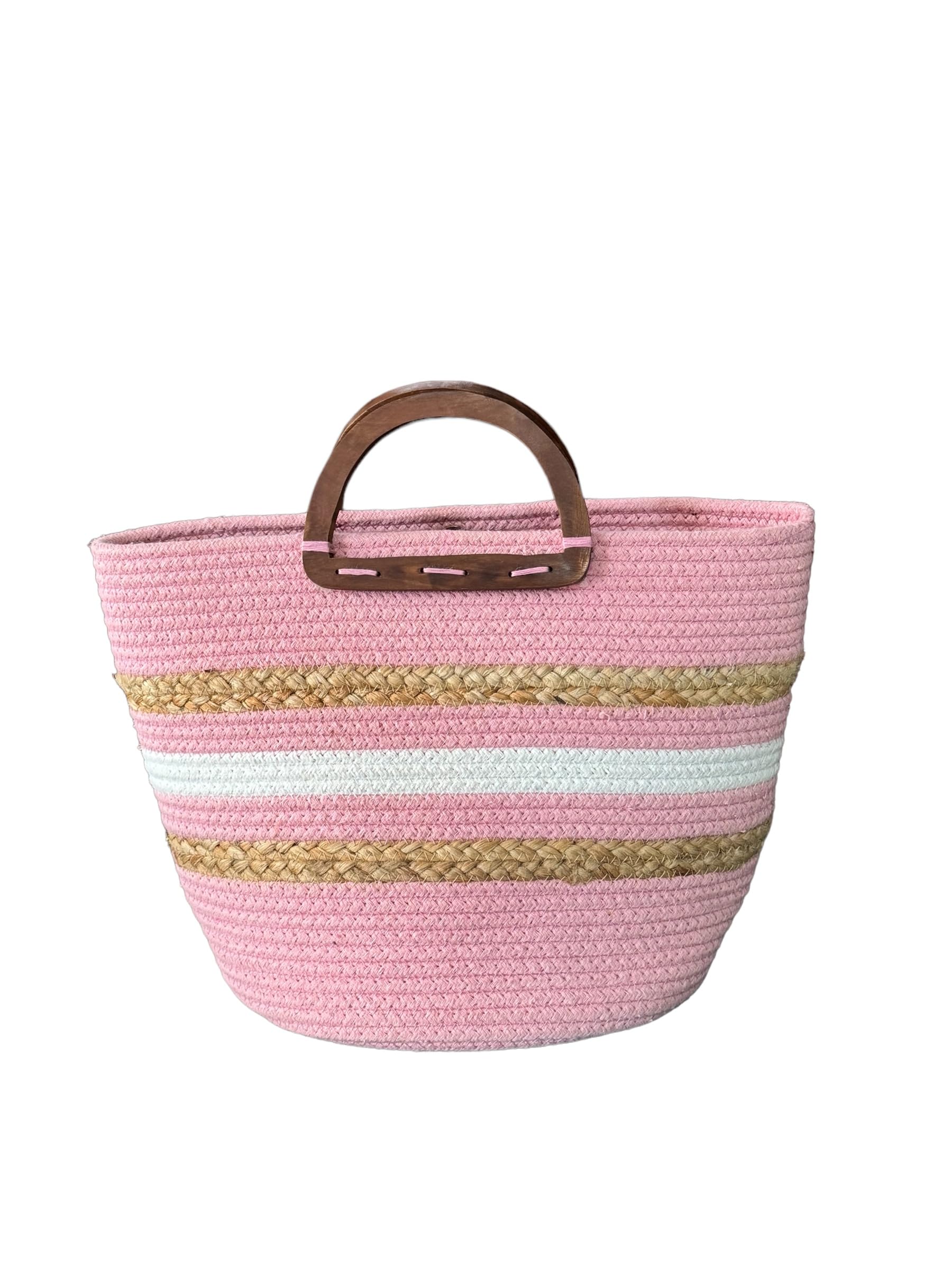 ATICUE Jute and Cotton Handbag for Men/Women (1 Piece with Handle, Pink, 10x10 inch) – Handcrafted Large Tote Bag/Basket for Home, Office, Shopping, Travelling, Picnic (Pink) (B0D5C3F3YC) Amazon Price History, Amazon Price Tracker