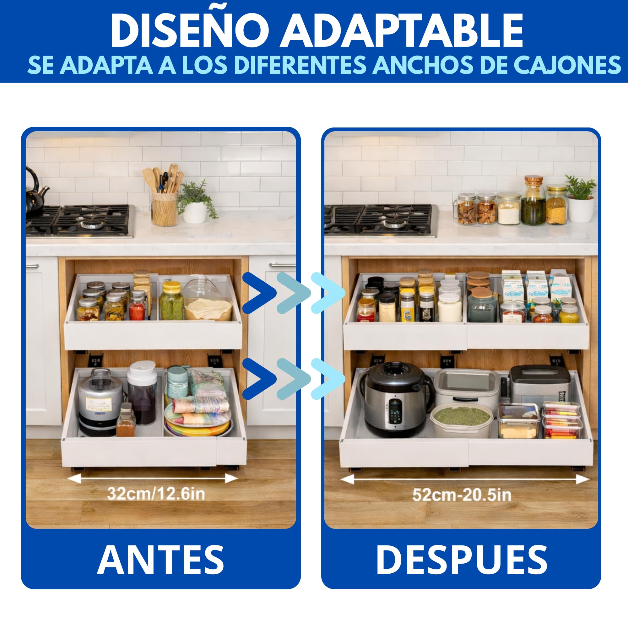 NURIANT HOME & KITCHEN - Removable Kitchen Drawer with Telescopic Guides – Steel Sliding Organizer, with Adjustable Extendable Metal Divider for Cabinets and Pantry — view 3