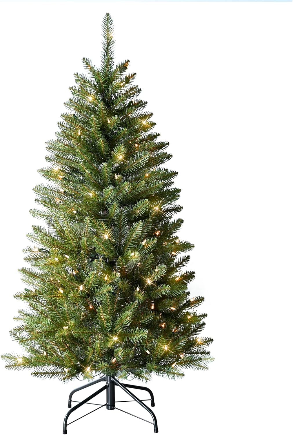 Puleo International 4.5ft Pre-Lit Slim Fraser Fir Christmas Tree with 401 Clear Lights, 150 Realistic Dense Branch Tips, Easy Setup Artificial Trees with Sturdy Metal Stand 4.5' Pencil Fraser Fir with 150 Clear Lights