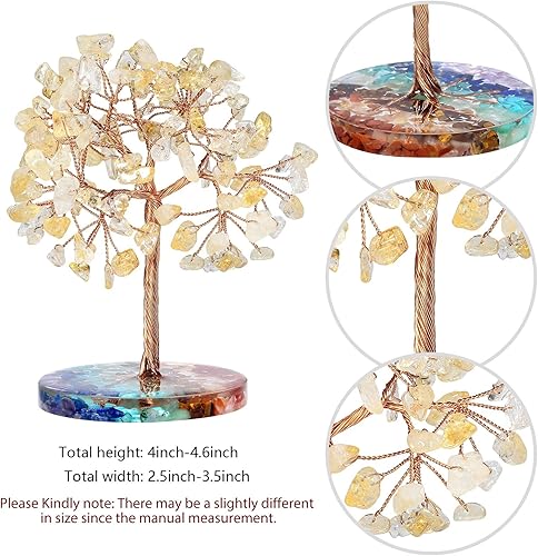 Miniatura 8 de mookaitedecor Árbol de dinero de cristal de cuarzo rosa natural y aguamarina con 7 piedras de chakras, base de resina, escultura de Feng Shui,