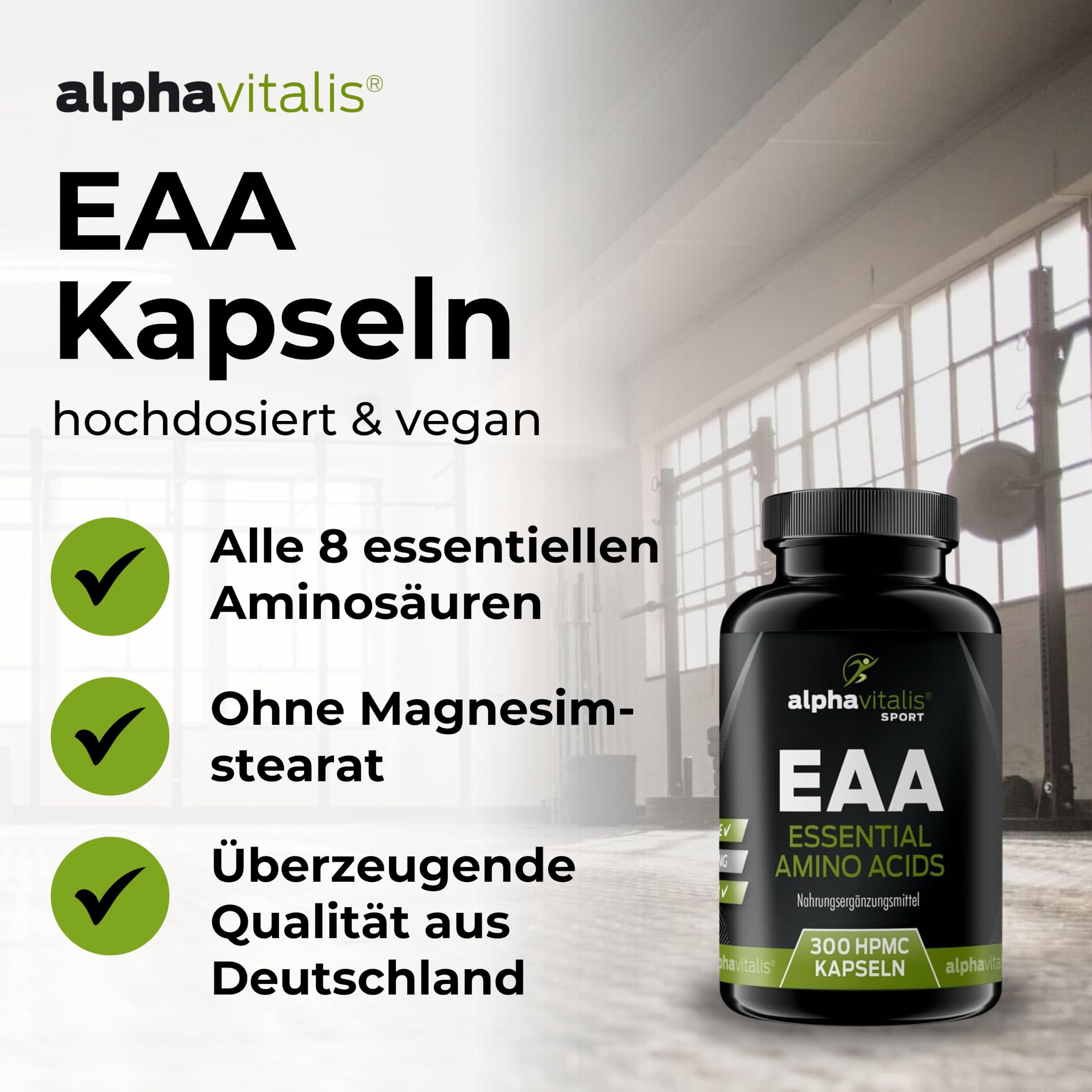 EAA Kapseln optimal dosiert 300 Stk. - vegan - Multi Amino Pattern Code mit allen 8 essentiellen Aminosäuren inkl. BCAA ohne Magnesiumstearat aus pflanzlicher Fermentation