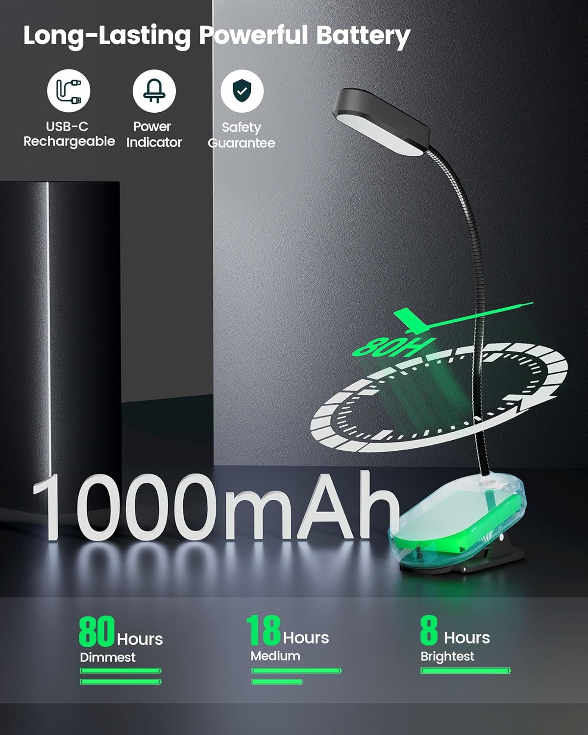 Glocusent 16 LED Mini Book Light for Reading in Bed, Clip On Reading Light, Rechargeable & Long Lasting for 80+Hrs, 3 Colors & 5 Brightness Levels, Perfect Reader Gifts, Book Lovers, Kids (Black)