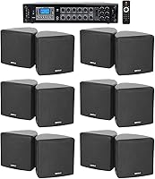 Vista 1 de Rockville RCS180-6 Bundle: 180 Watt 6-Zone 70V Commercial/Restaurant Amplifier with Bluetooth, (6) Cube 3.5" Black Commercial 70V Swivel Wall Mount