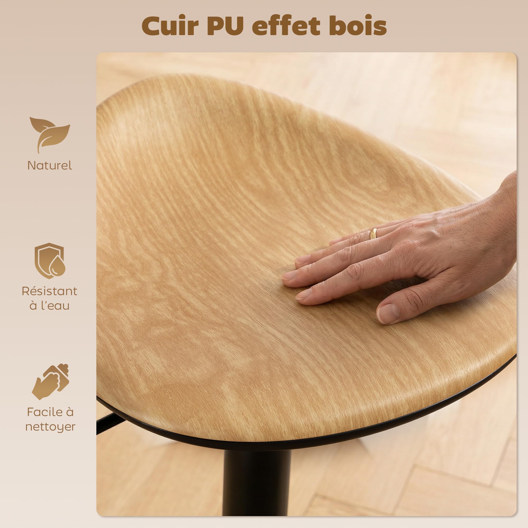 HOMCOM Lot de 2 Tabourets de Bar Réglables en Hauteur 40x40x63-84cm Chêne
