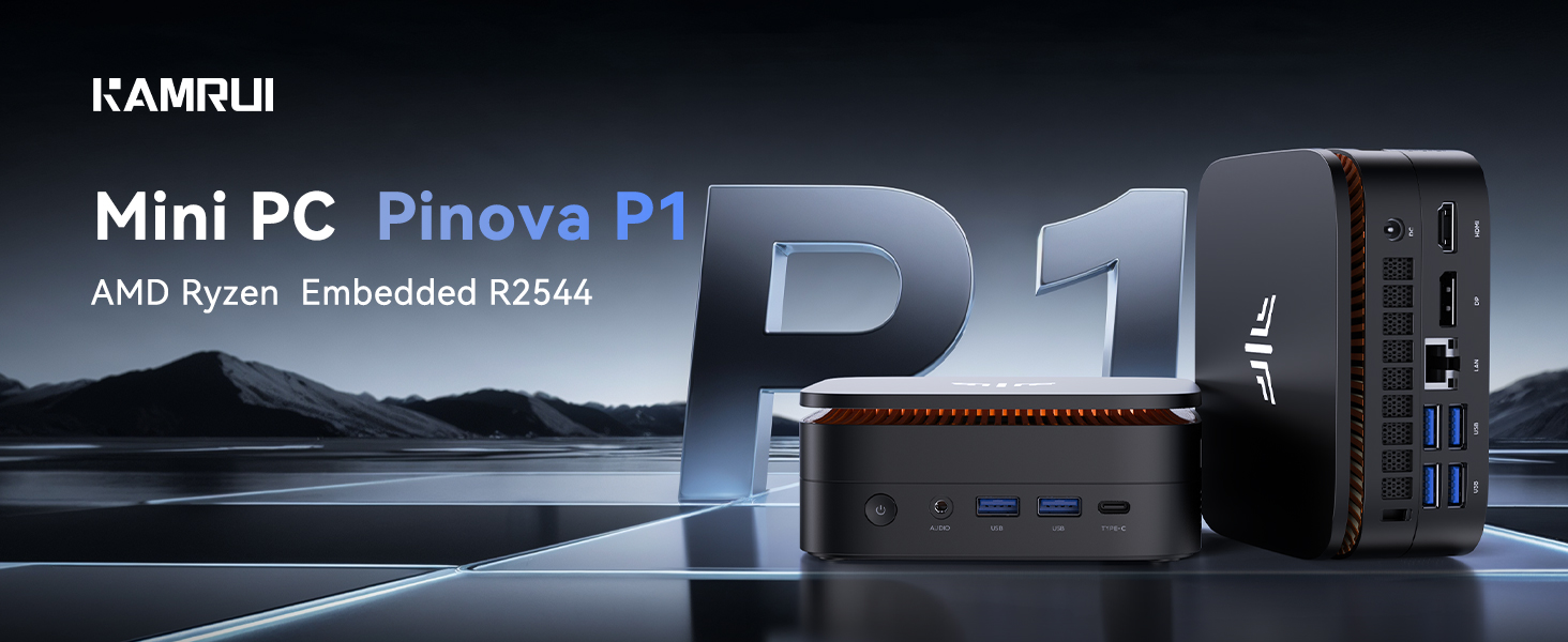 KAMRUI Pinova P1 Mini PC W-11 pro, AMD Ryzen Embedded R2544 Mini