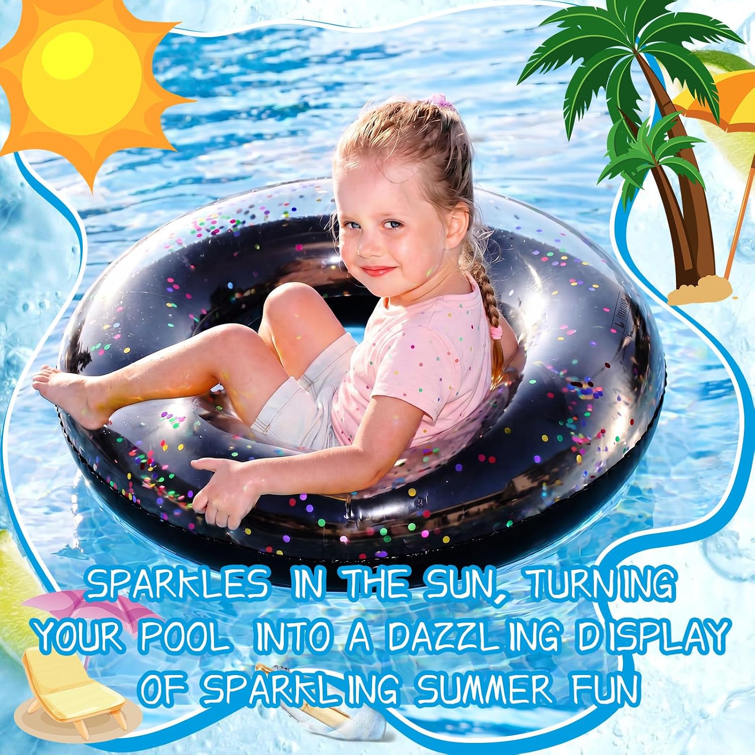 12 Pcs Pool Floats Glitter Swim Rings with Sequined image 4