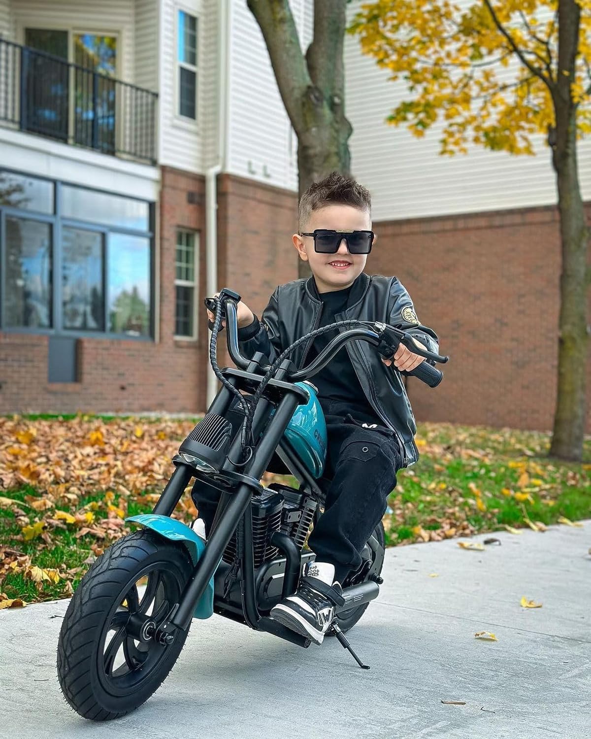 HYPERGOGO Challenger 12 Plus Elektro Motorrad Kinder, Kindermotorrad Plus mit farbenfrohem Umgebungslicht, max. 16 km/h und 60 Minuten ununterbrochene Fahrzeit für Kinder/Jugendliche (Blau)