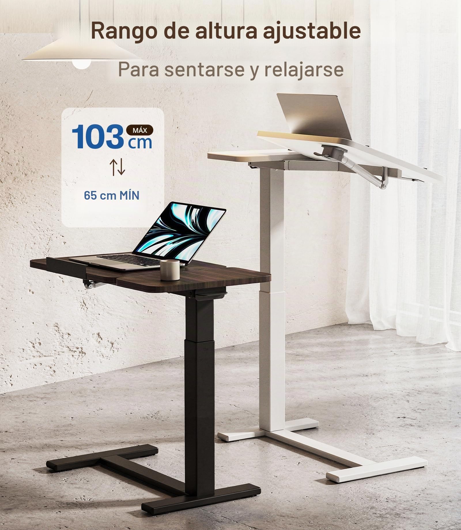 MAIDeSITe Fit Dual Mesa Auxiliar con Ruedas para Ordenador, C Forma Altura Ajustable Mesa de Cama, 70x40cm Pequeña Mesa Elevadora Rodante con Superficie Dividida y Ruedas para Salón Dormitorio