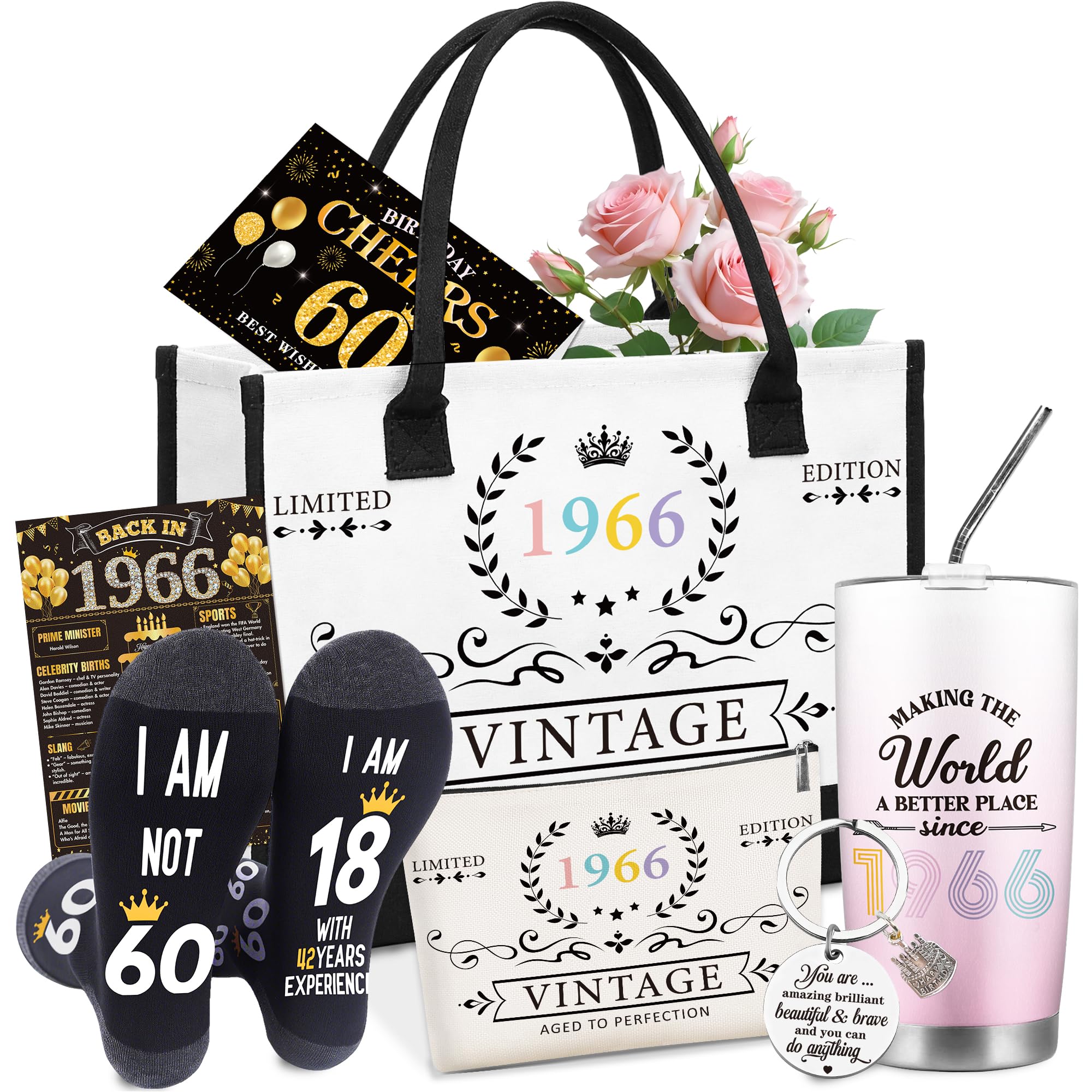 GalaVee 60th Birthday Gifts for 1966 Women, Fabulous 60 Year Old Birthday Gifts, Tote Bag, Keychain, Socks, Card, and Gift Box, Mother’s Day Gift for Her Mom Sister Wife Grandma
