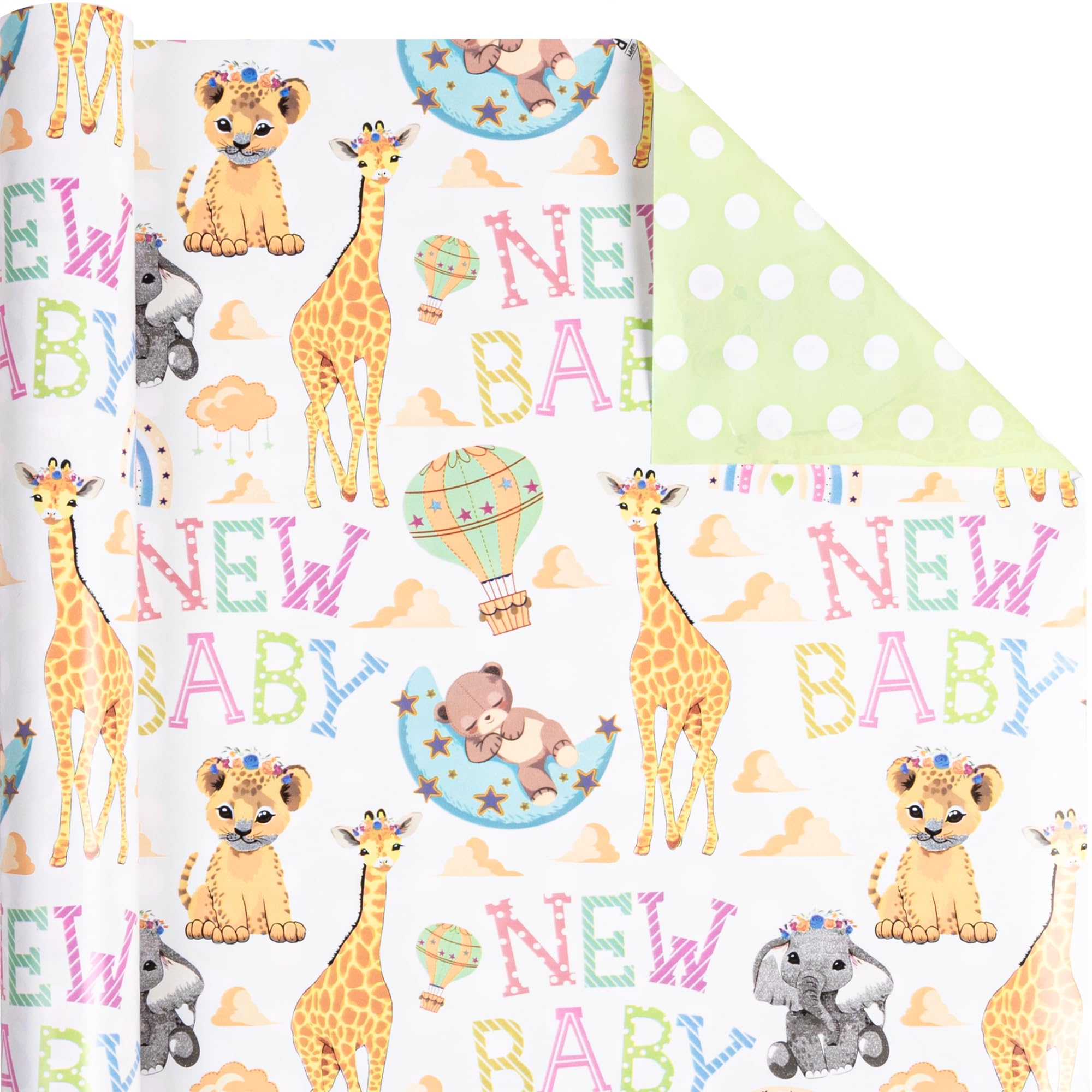 Carta Regalo Reversibile Altarho Per Baby Shower | Rotolo 43 Cm X 10 M Con Animali Leone E Giraffa | Perfetta Per Feste Neonati E Compleanni