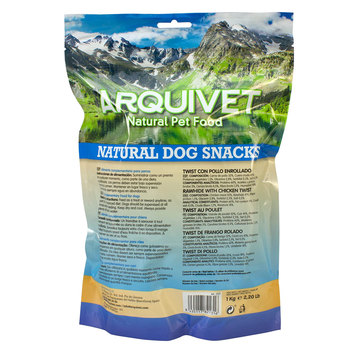 ARQUIVET Twist con pollo - 13 cm / 1 Kg - Snack 100% naturali per cani - prelibatezze per cani - Prodotto leggero - Molto ricco di sostanze nutritive