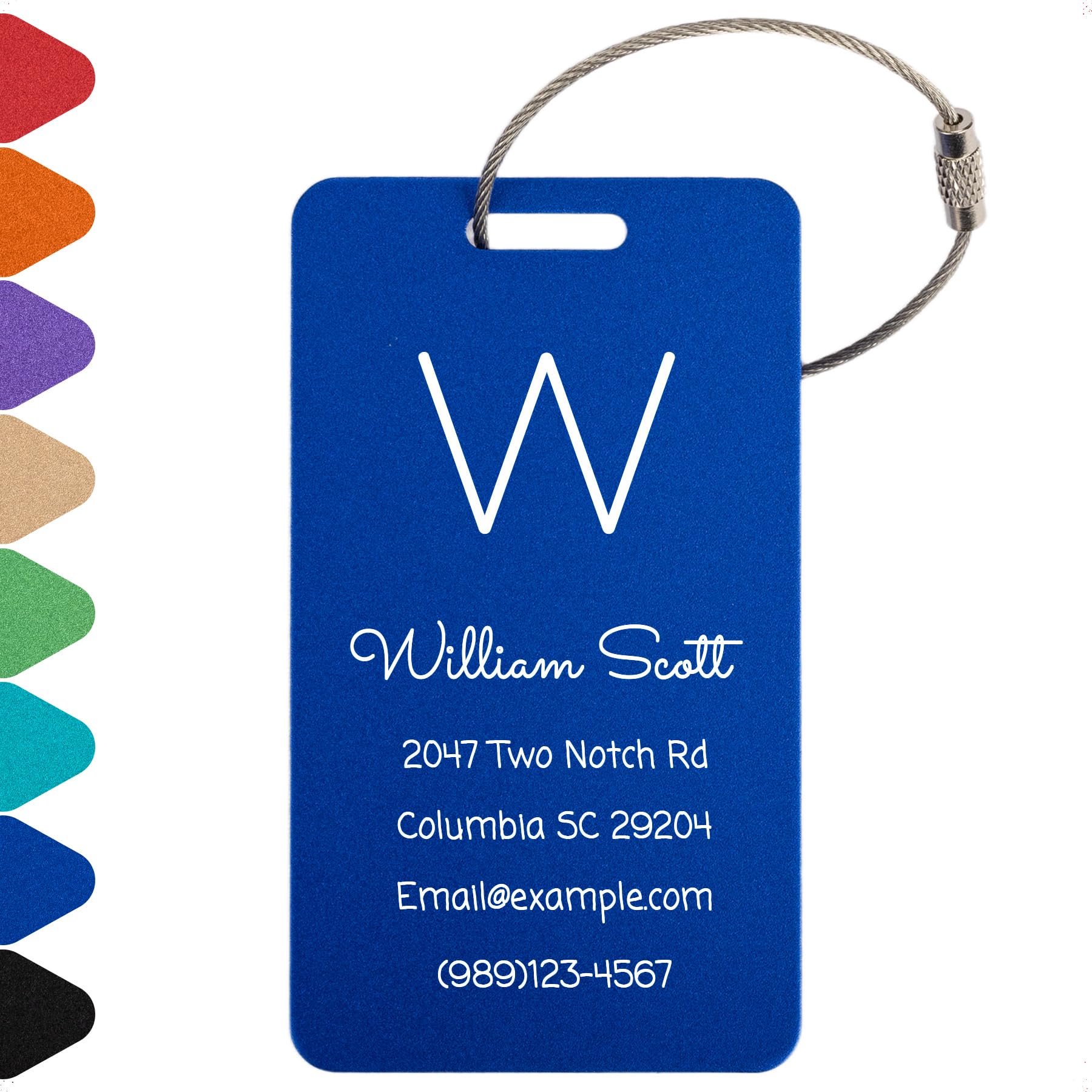 Personalized Luggage Tags for Suitcases Custom Metal Name Tags for Backpacks Bags Travel - Vertical (Blue)