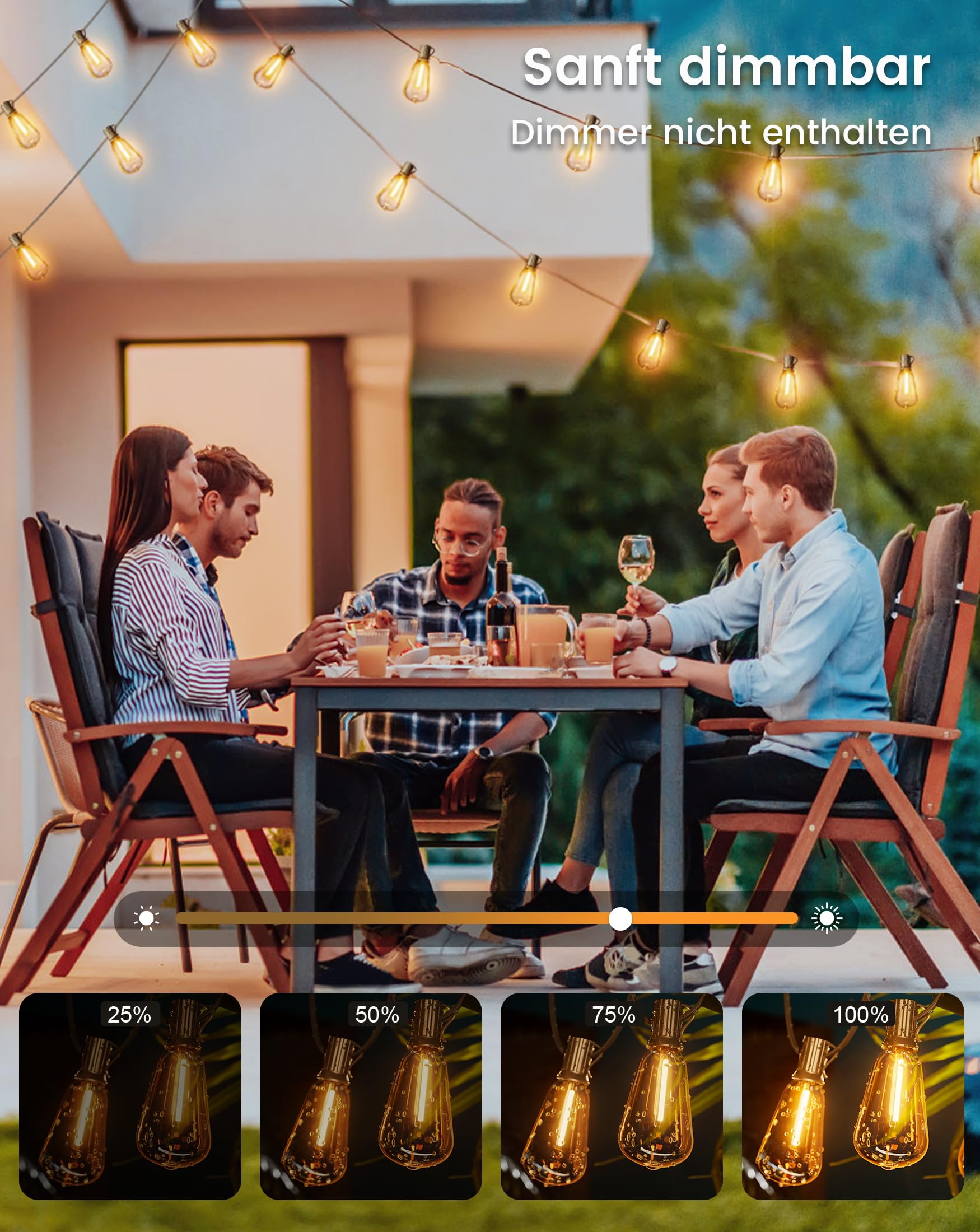 LED Lichterkette Außen Strom 36.5m - Outdoor Lichterketten 120FT mit Aussen Wetterfest 60+2 ST38 Glühbirne Warmweiß Aussenlichterkette für Balkon Garten Pavillon Terrasse Vorzelt Hochzeit