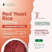 Vista 4 de Arroz de levadura roja de 1200mg con suplemento de CoQ10 y niacina sin rubor 120 cápsulas vegetarianas de fuerza extra - Fórmula avanzada