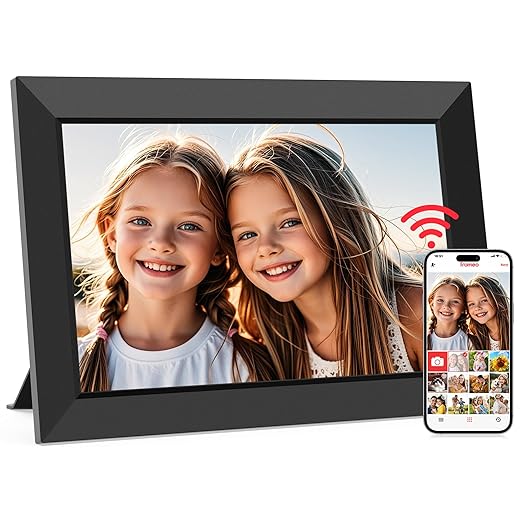 Frameo 10.1 Inch WiFi Digital Picture Frame, Smart Cloud Electronic Photo Frame with HD IPS Touch Screen Slideshow 32GB Memory Auto-Rotate Wall Mount, Share Photos/Videos from Phone - Gifts for Mom