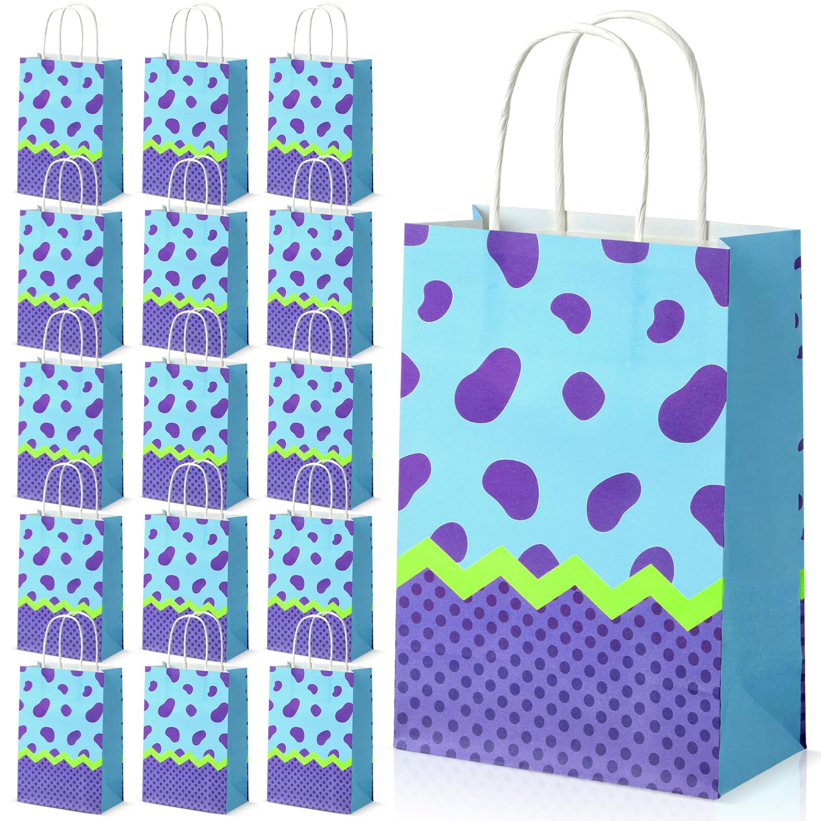 Epakh 24 Pcs Cartoon Animation Party Gift Bags Candy Cookie Paper Bags with Handles for Adults Birthday Party Favors (Purple Dots)