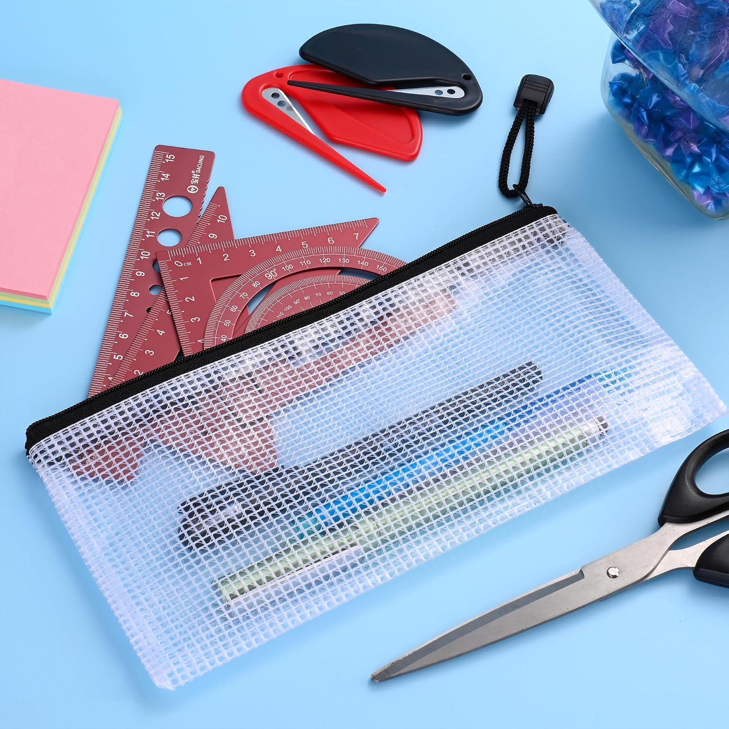 12Pcs Mesh Zipper Pouch,9x4.4 Inches Durable Pouches,Organizing Storage with Zipper for Bill,File and Travel,Multi-Purpose Stationery Pouch image 4