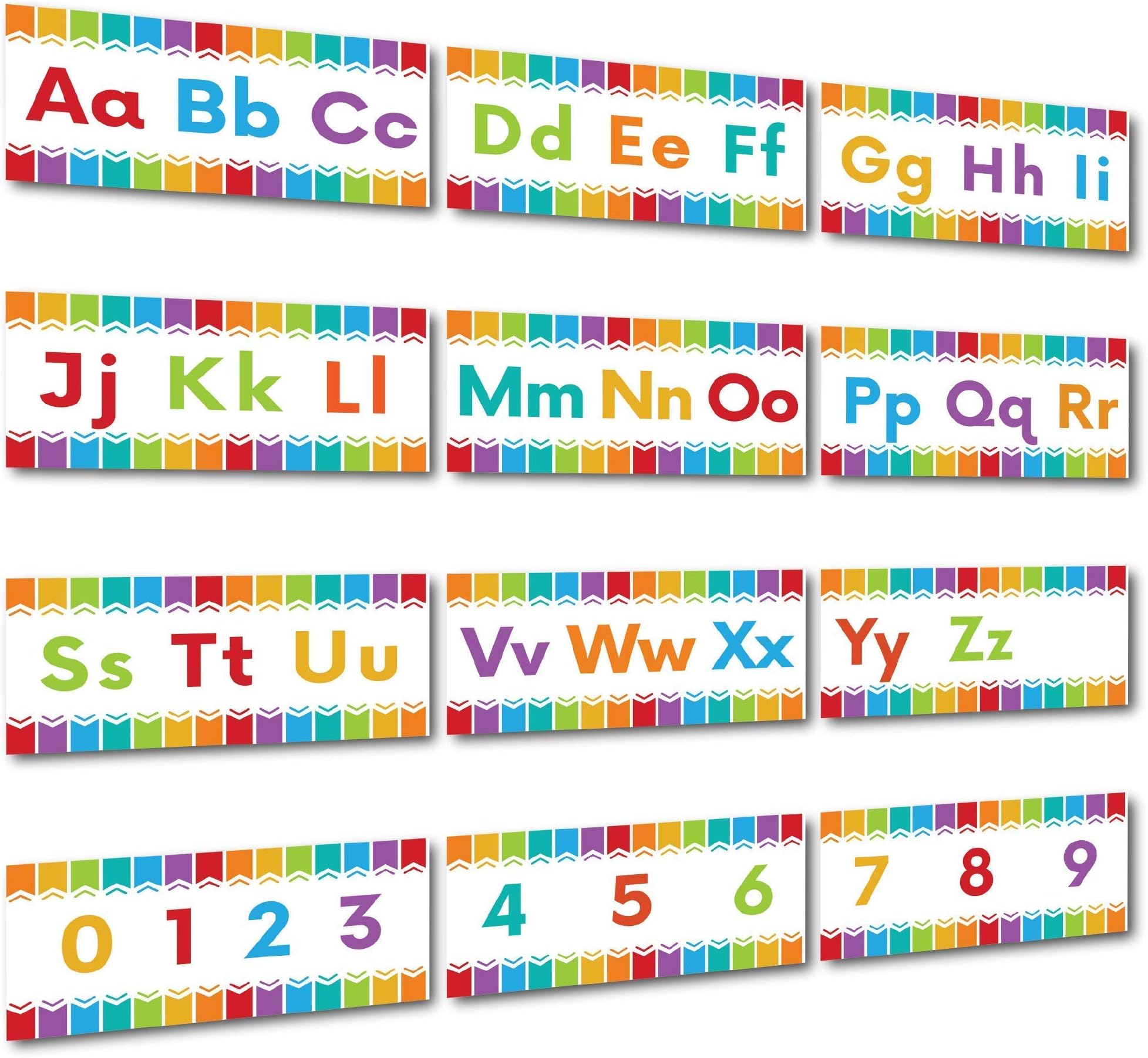 Sproutbrite Alphabet Wall Classroom Decorations and Bulletin Board Border Set Variation Including Numbers 0-9 (White)