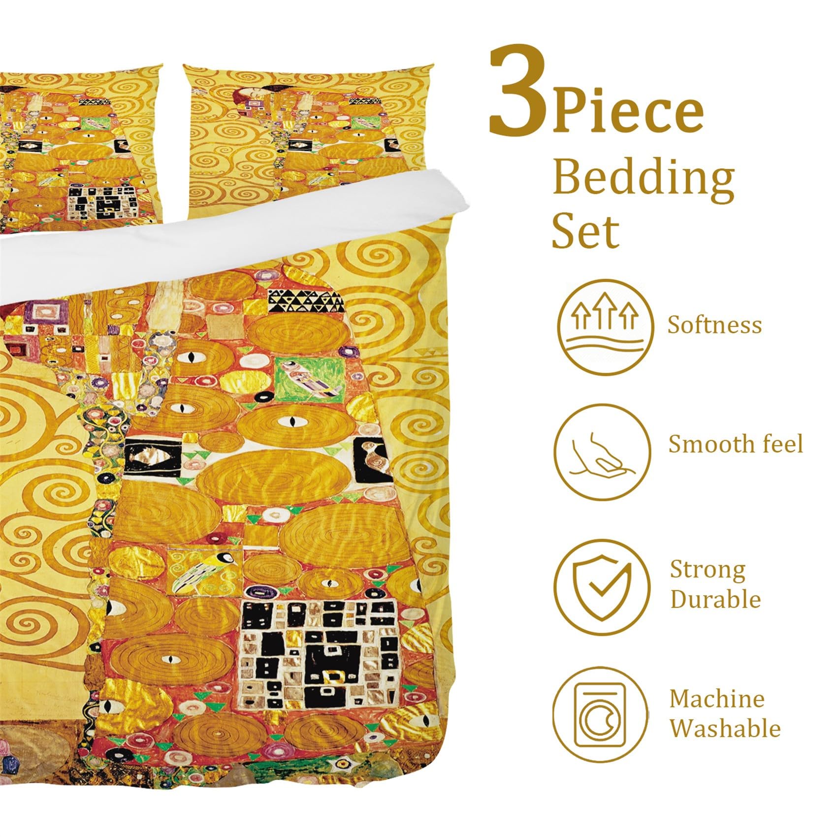 BanbE Bettwäsche Klimt-Muster 180x200 cm Weich & Bügelfrei Bettbezug mit Reißverschluss - Bettwäsche Set für Modern Schlafzimmer mit 2 Kissenbezüge 80x80 cm