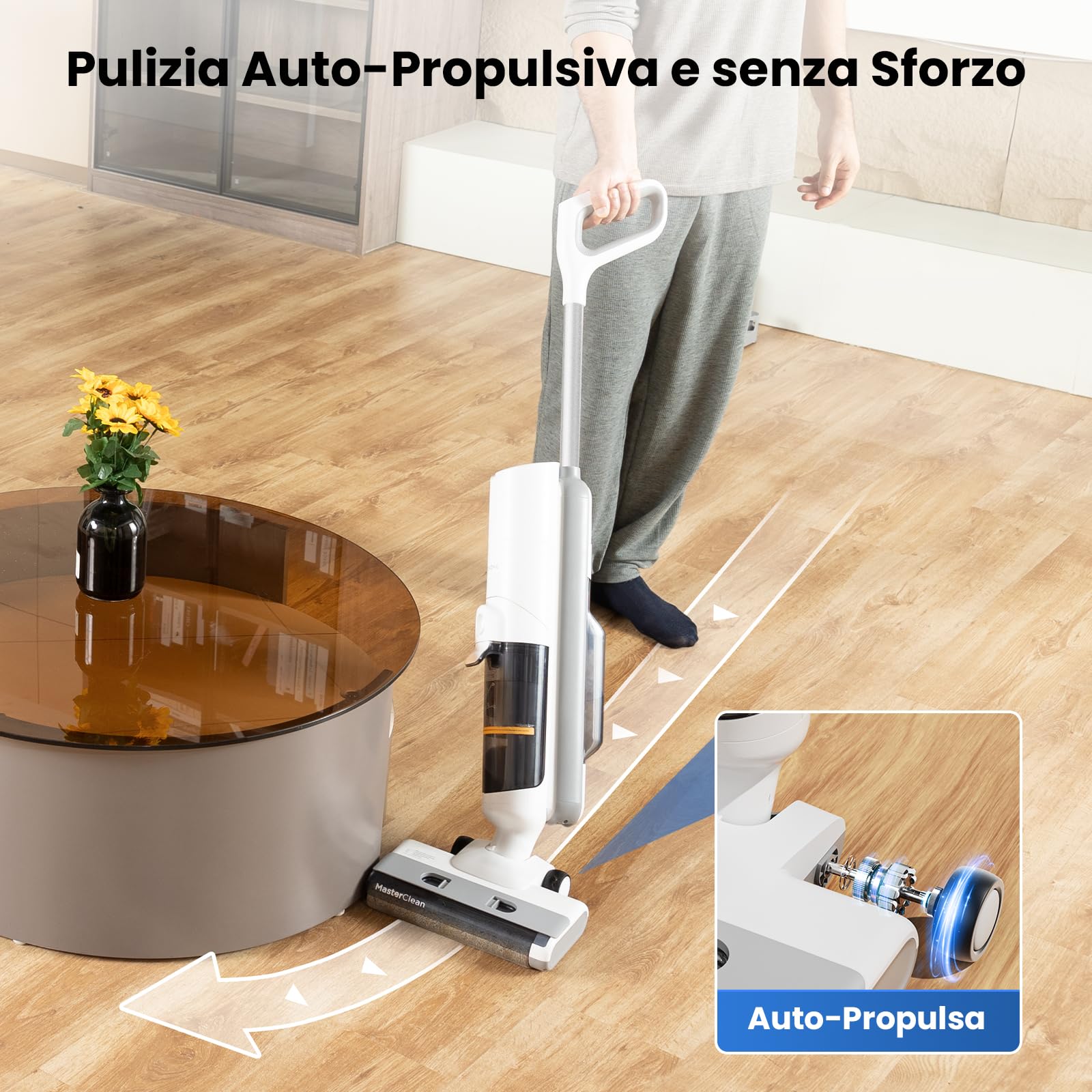 Proscenic F10 Pro Aspirapolvere senza Fili Lavapavimenti Intelligente, Potente Pulizia per Duro Pavimento Secco e Umido, Spazzola Autopulente, Bianco