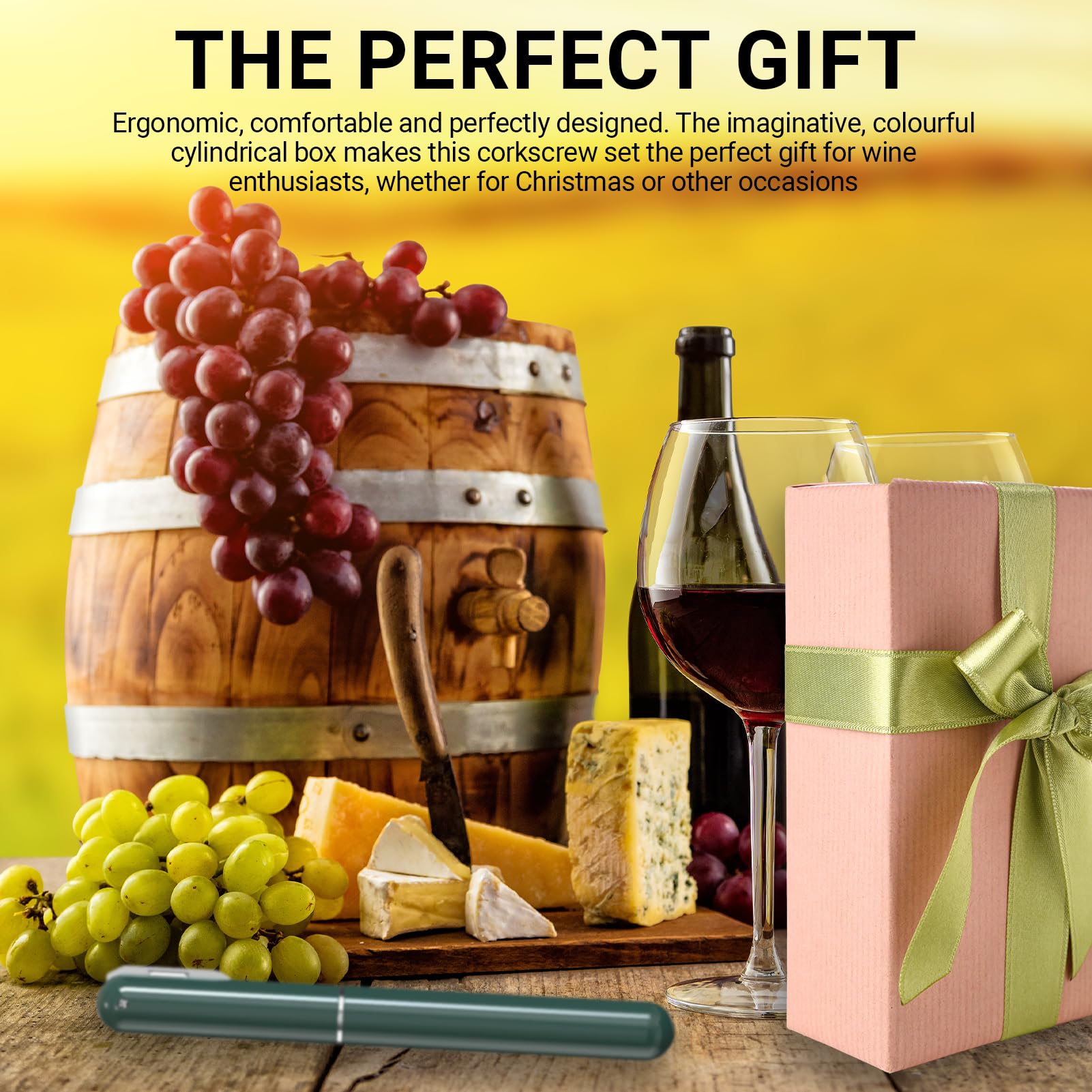 Abrelatas de vino de presión de aire 2 en 1, con Corta Cápsulas, Sacacorchos Manual Portátil, Abrebotellas de Vino, Abrebotellas de Vino, Apertura Rápida, para Viajes y Regalo para Amantes (Verde)
