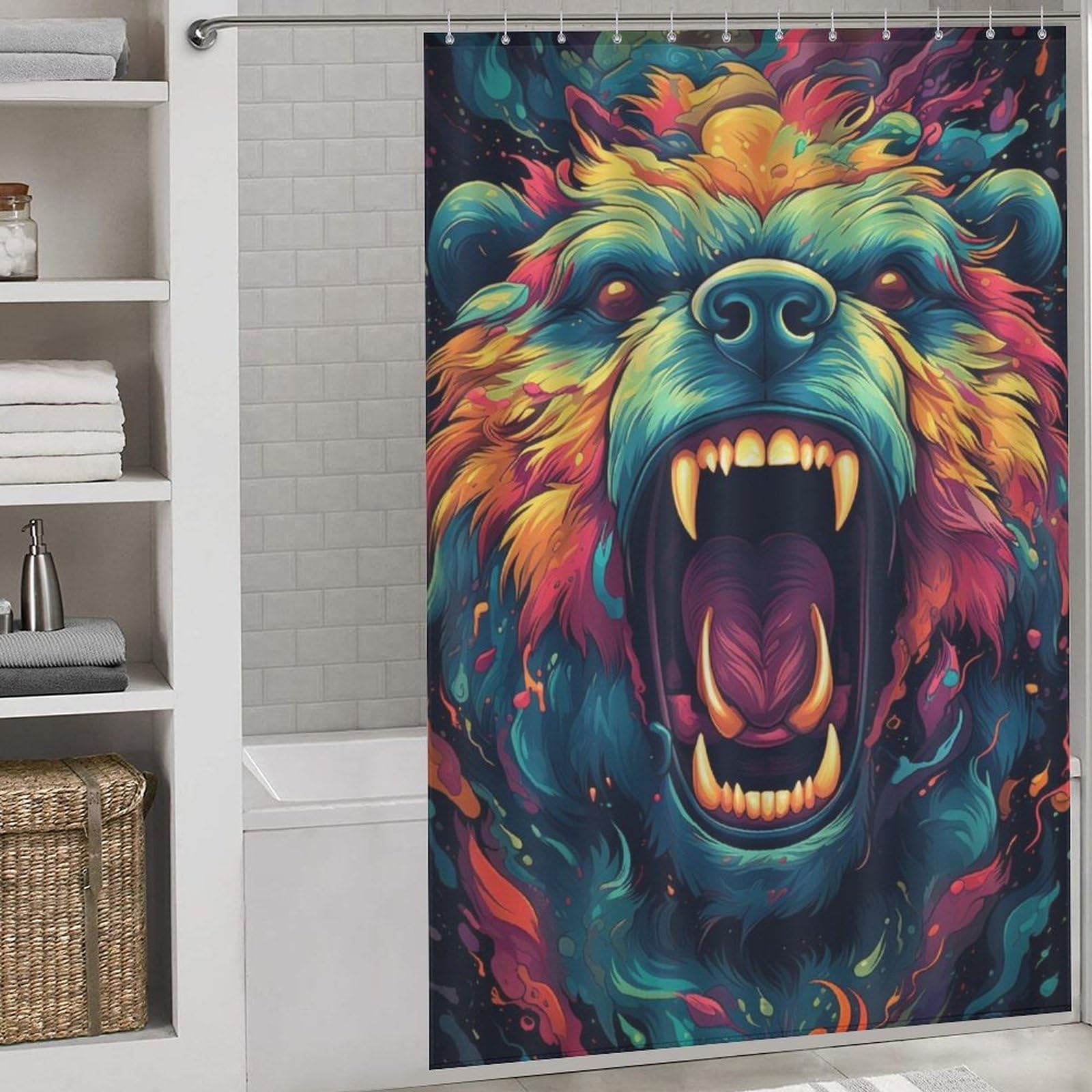 Rideau de douche ours imperméable 152x183cm avec crochets pour salle de bain
