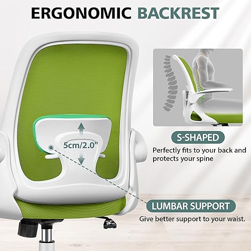 Miniatura 5 de Silla de oficina ergonómicas con soporte lumbar y brazos abatibles, cómoda silla ejecutiva de malla transpirable con tarea giratoria, altura