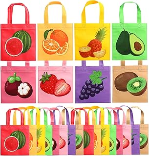 Tallew 24 Pack Mix Fruits Party Favor Bags Summer Gift Waterproof Non Woven Fruit Theme Tote Reusable Goody Treat with Handle for Kids Birthday Tutti Fruity Supplies