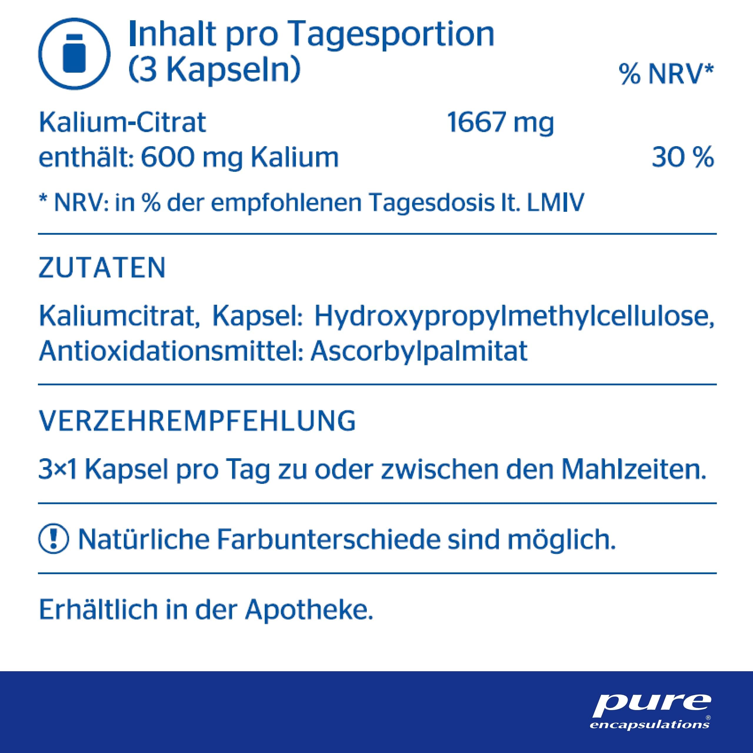 Pure Encapsulations - Kalium (Kaliumcitrat) - Für eine normale Funktion des Nervensystems und Normalen Blutdruck - 90 Kapseln