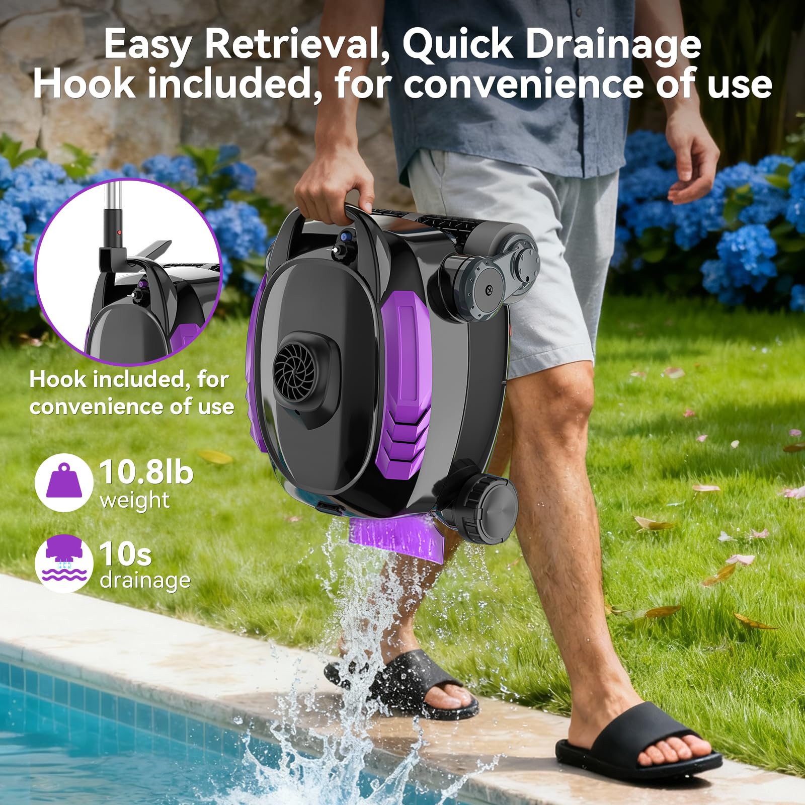 Robot nettoyeur de piscine sans fil, escalade murale, durée de vie de la batterie prolongée, grande capacité de 0,8 m³, double moteur avancé, aspirateur de piscine automatique X3 pour piscines