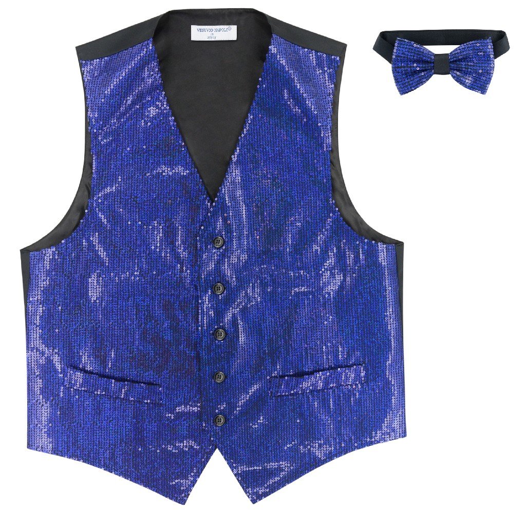 Men's SEQUIN Design Dress Vest & Bow Tie BLACK Color BOWTie Set for Suit Tux-image-34