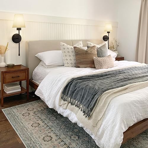 Miniatura 6 de ShineTech Wall Sconces Set of 2, Retro Industrial Bathroom Vanity Sconces, Linen Fabric Shade, Hardwired Wall Mounted Lamps for Bedroom Living Room