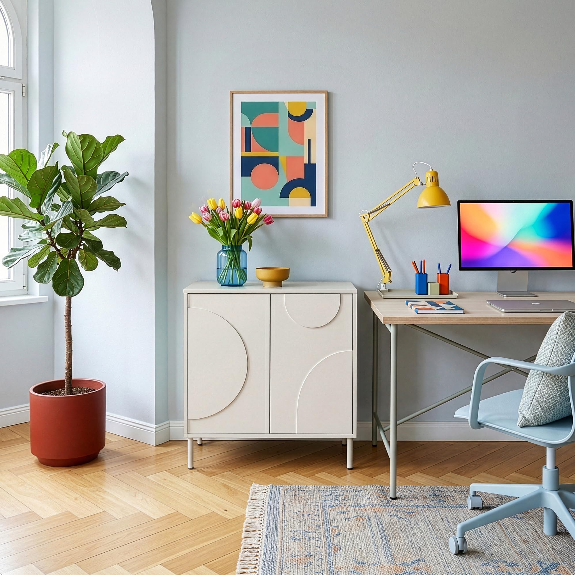 [en.casa] Mobile Contenitore a 2 Ante Decorative Credenza Bassa con Ripiano e 2 Scomparti Chiusi Comò Multiuso per Soggiorno Camera da Letto 75 x 70 x 34 cm - Beige