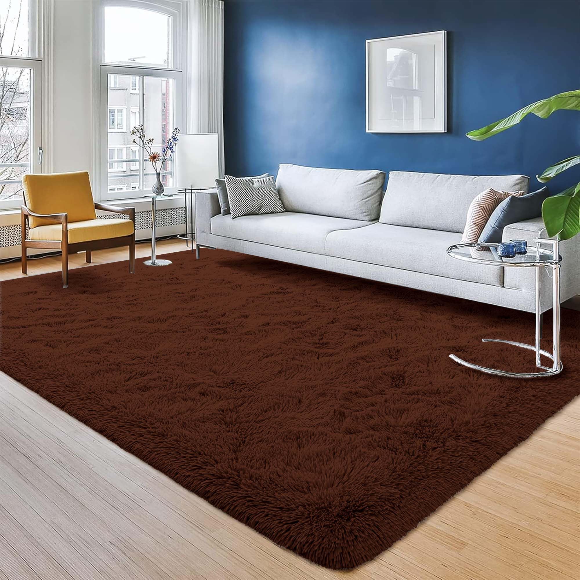 INSPIRE HOMEWARE Rugs Living Room Large 200x290 cm Soft Fluffy Brown Area Rugs for Bedroom Non Shedding Modern Thick Pile Carpet for Lounge Nursery Rug for Kids Room