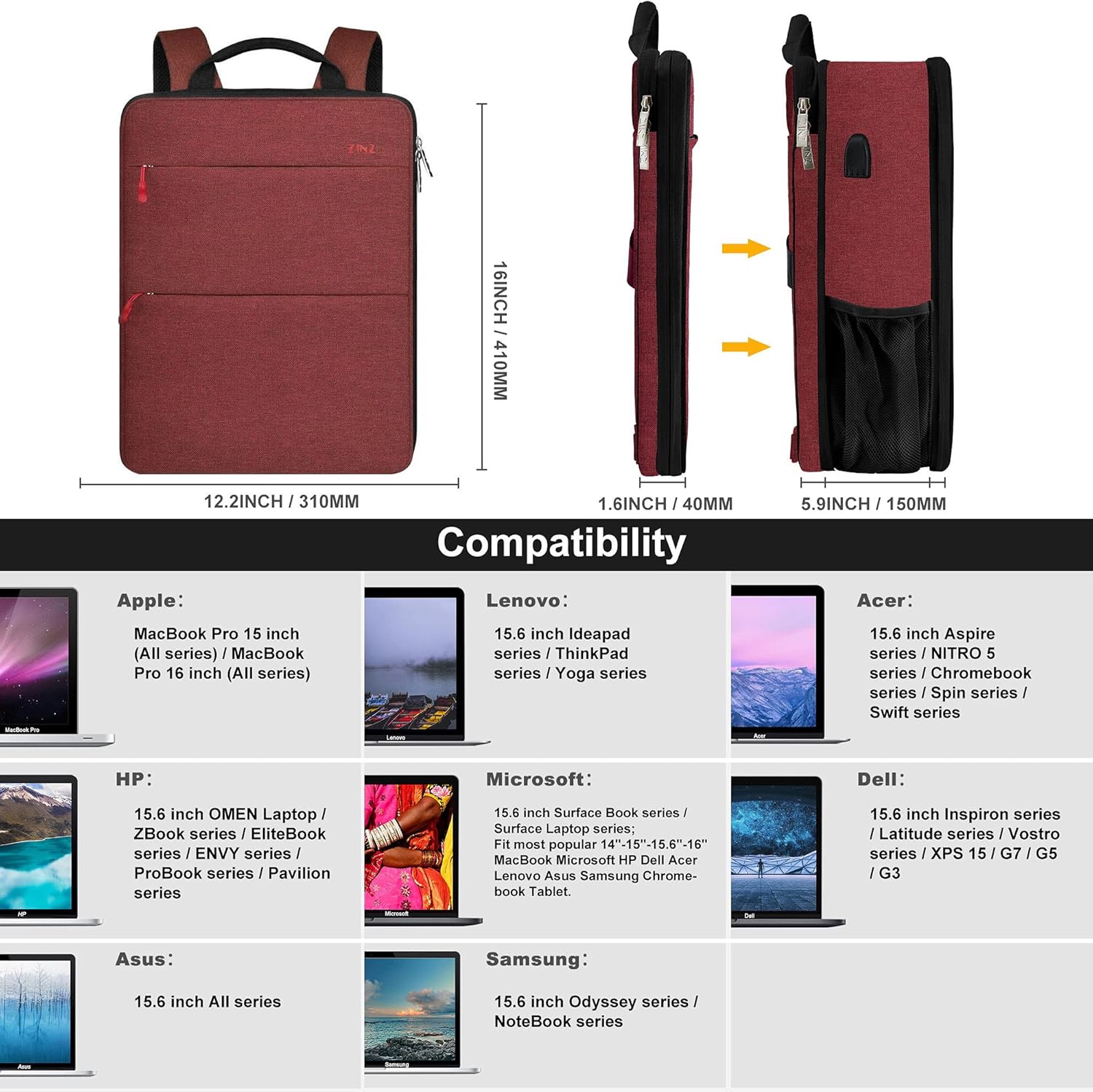 ZINZ Slim & Expandable Laptop Backpack 15 15.6 16 Inch Case - Image 3