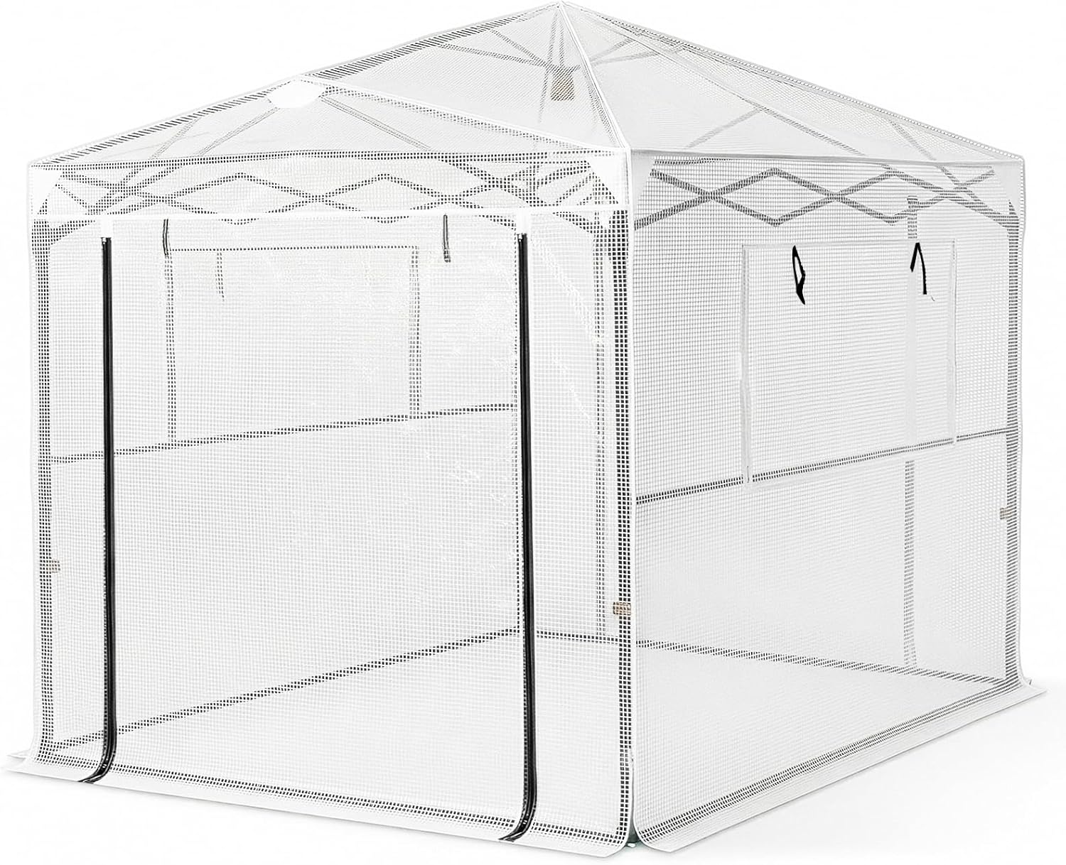8X6 FT Greenhouse,Indoor Outdoor Plant Gardening Green House, Portable Walk-in Greenhouses with Roll-Up Zipper Door, for Garden and Backyard, Easy Setup (White)
