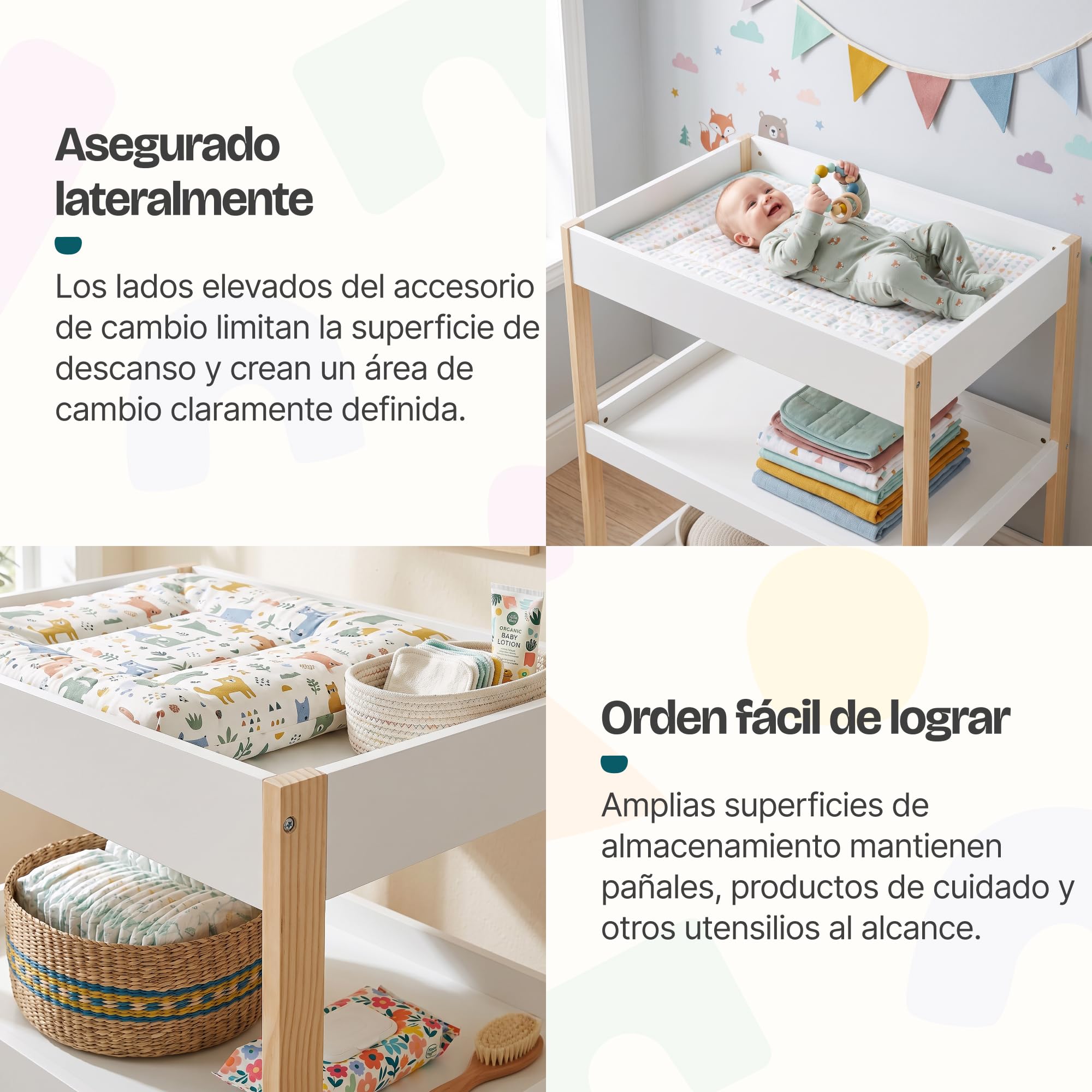 [en.casa] Estantería Cambiador bebé Oupilu 2 estantes 91x82x53 cm Blanco