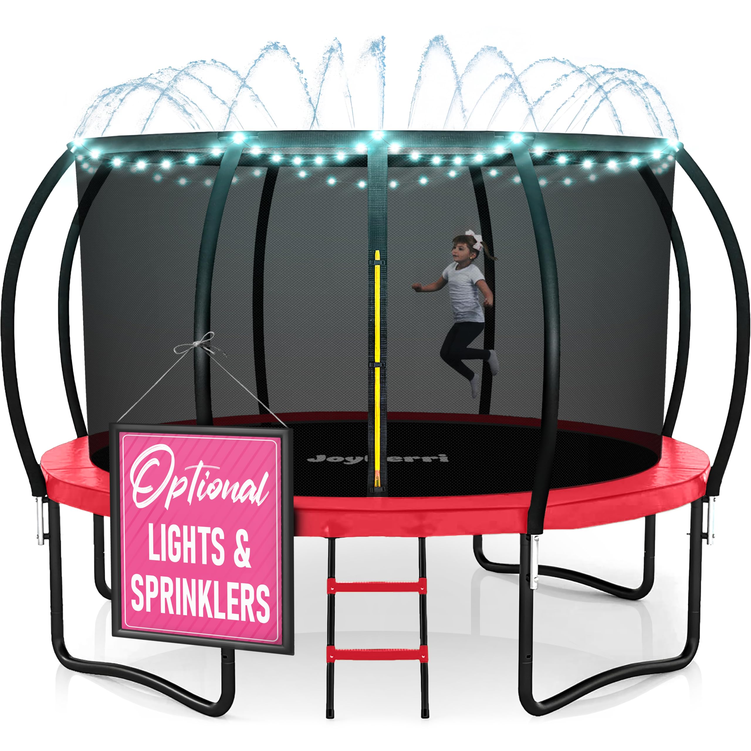 JoyBerri Outdoor Trampoline – with LED Lights, Net, Ladder, ASTM Certified