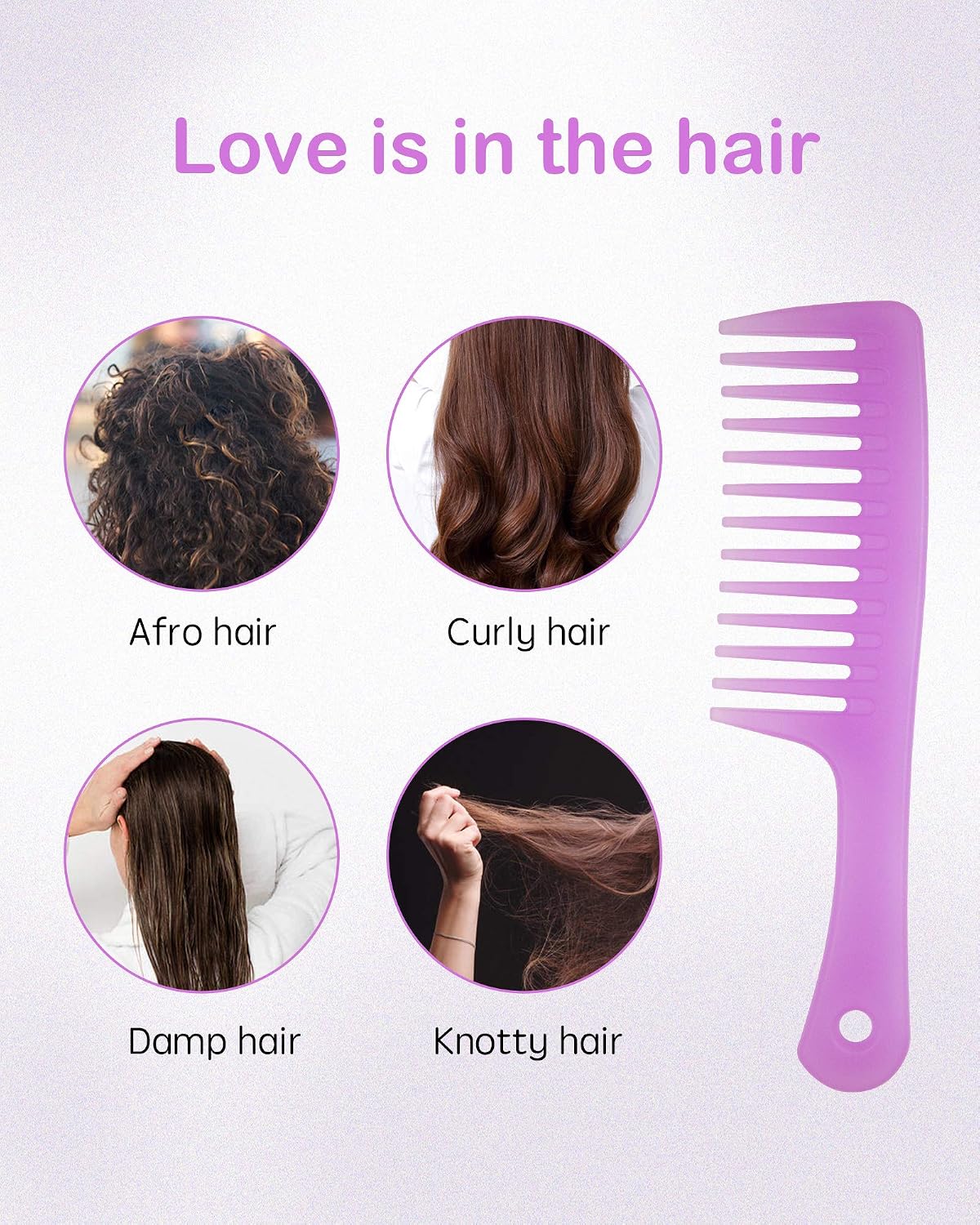 Wapodeai Wide Tooth Comb, Professional Paddle Tools Detangler Comb, Durable and Anti - Static, Suitable Combs for Women, Curly, Dry and Wet Hair, All Types of Hair. Purple