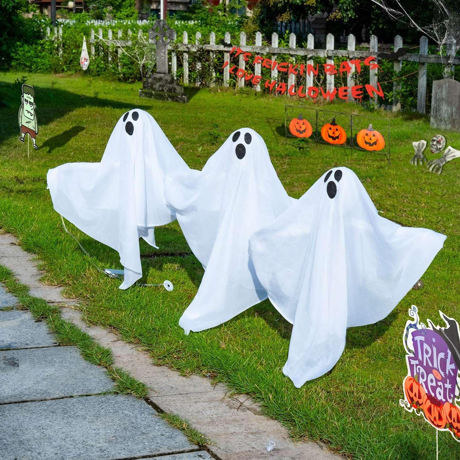 Pałki świetlne na Halloween, zestaw 3 diod LED, oświetlenie zewnętrzne, straszne wiszące ozdoby na trawnik, podwórko, patio, nawiedzony dom