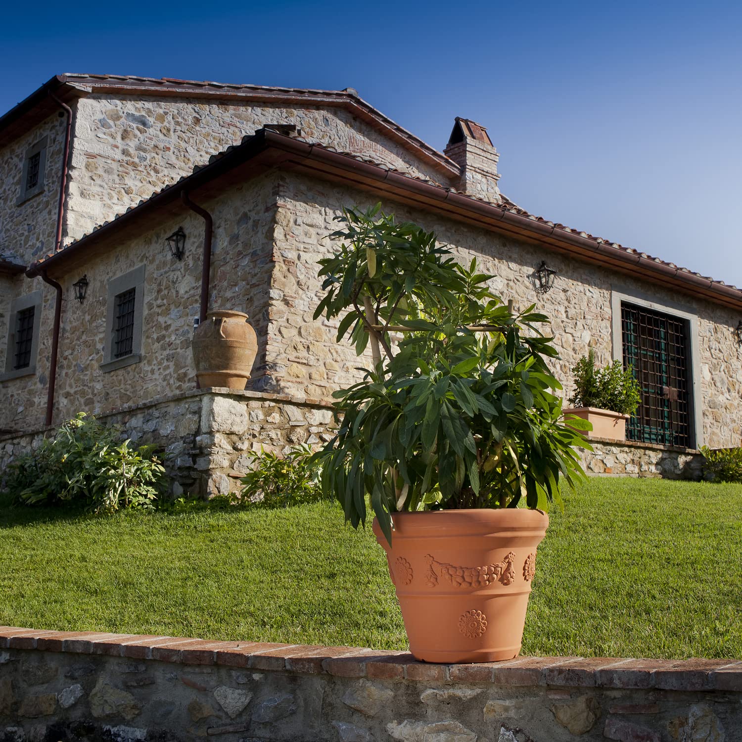 Kentis - Vaso Tondo Festonato in Resina Color Terracotta per Piante da Esterno - Misure a Scelta - Vasi Grandi Alti Decorativi