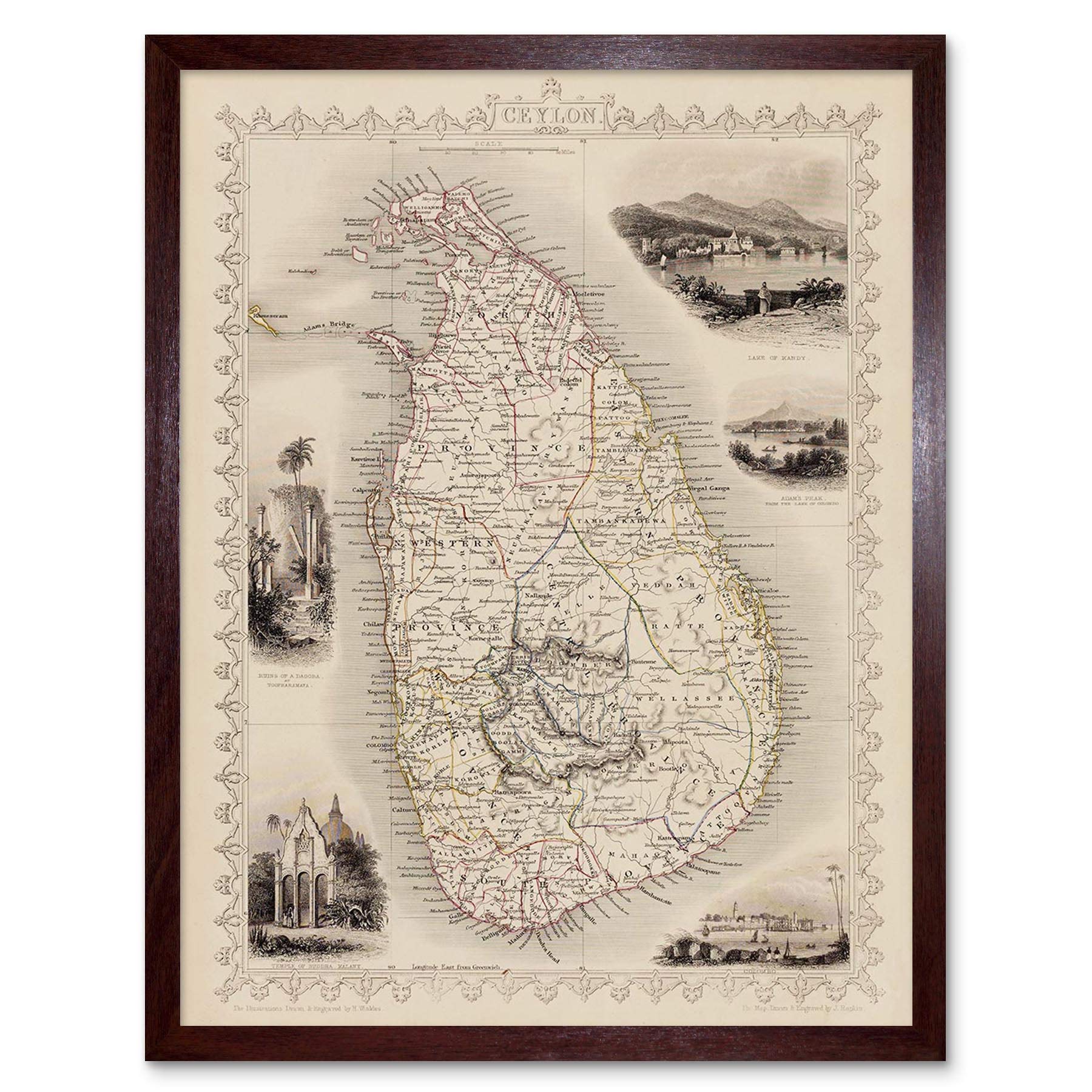 Wee Blue Coo Framed Brown Ceylon Sri Lanka Map Art Print Framed Poster Wall Decor 12X16 Inch
