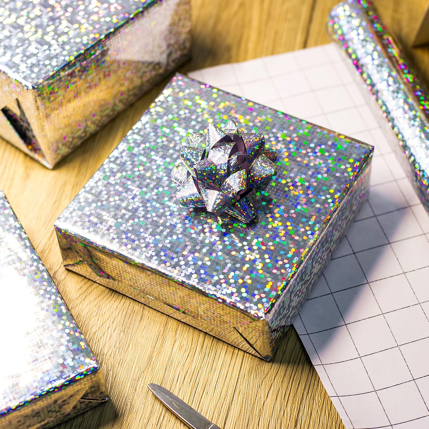 X Holographic Wrapping Paper Roll, Sier Dots Wrap for Disco