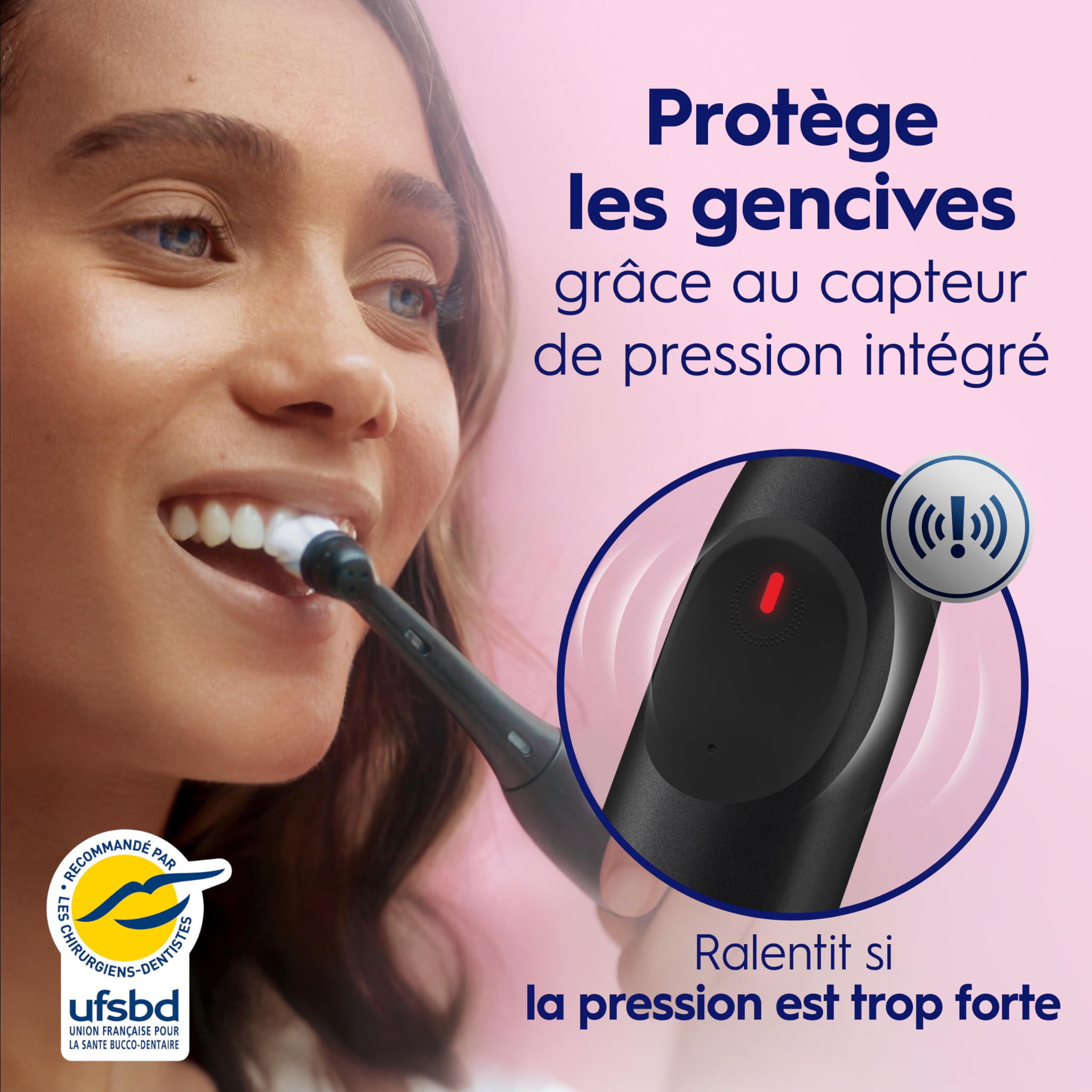 Oral-B Brosse à Dents Electrique iO 2 avec 1 Brossette de Rechange, Noire – 3 Modes de Brossage dont Douceur, Capteur de Pression sur les Gencives, Batterie Rechargeable, Silencieuse