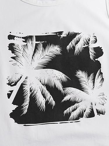 Miniatura 4 de GORGLITTER Conjunto de 2 piezas para hombre, camiseta sin mangas con estampado tropical y pantalones cortos con cordón en la cintura