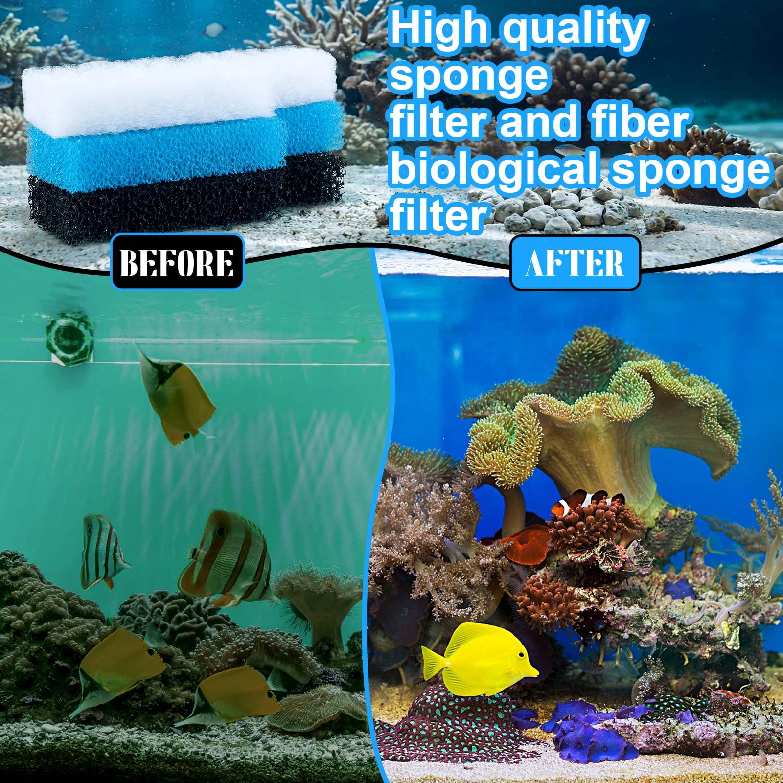 Threlaco Kit di 31 filtri compatibili con filtri elettrici Seachem Tidal da 35 galloni, spugna di ricambio per acquario a tre fasi, tampone a carbone attivo, supporti biologici con sacchetti a rete e