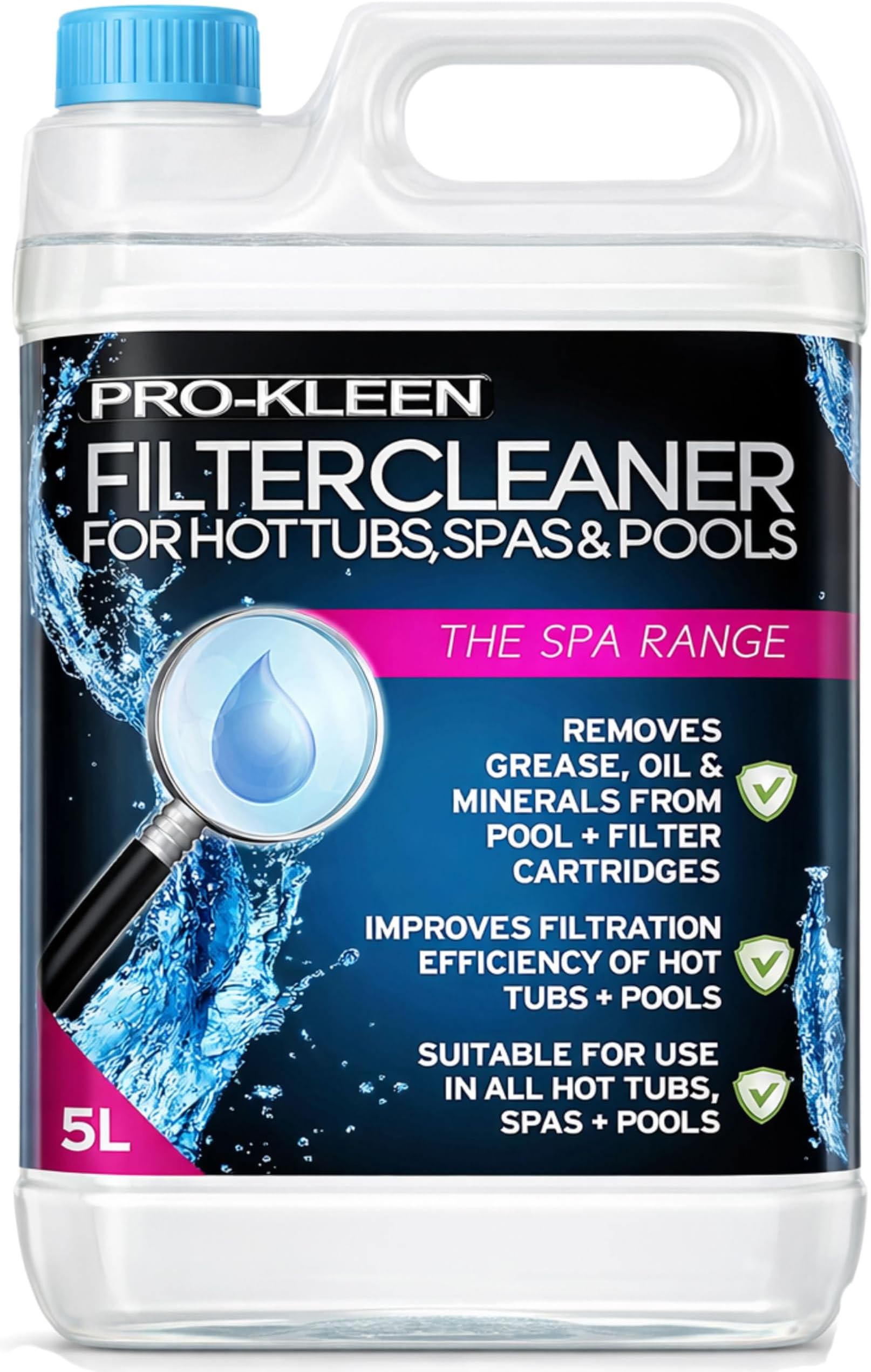 Pro-Kleen MY1437 Hot Tub, Pool & Spa Filter Cartridge Cleaner 5L-10 Treatments-Improves Efficiency-Deeply Cleans and Removes Oils, Grease and Minerals, Multi