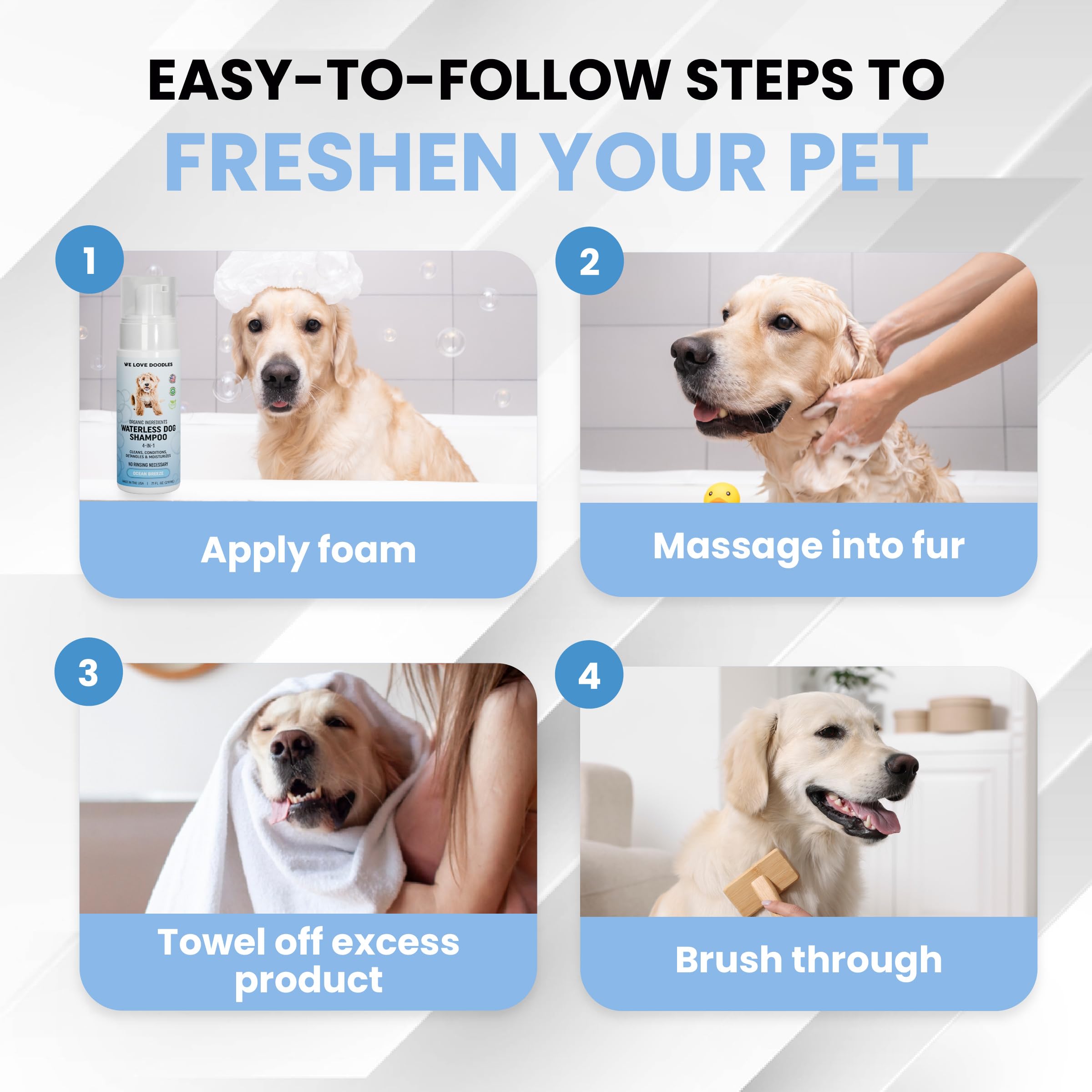 Waterless Dog Shampoo - Over 200+ Sprays Per Bottle - Cleans & Moisturizes Coat, No Rinse Dog Shampoo, Safe Foam Formula & Pet-Friendly Dog Deodorizing Spray, 7.1 oz (Ocean Breeze) [We Love Doodles] - image 5